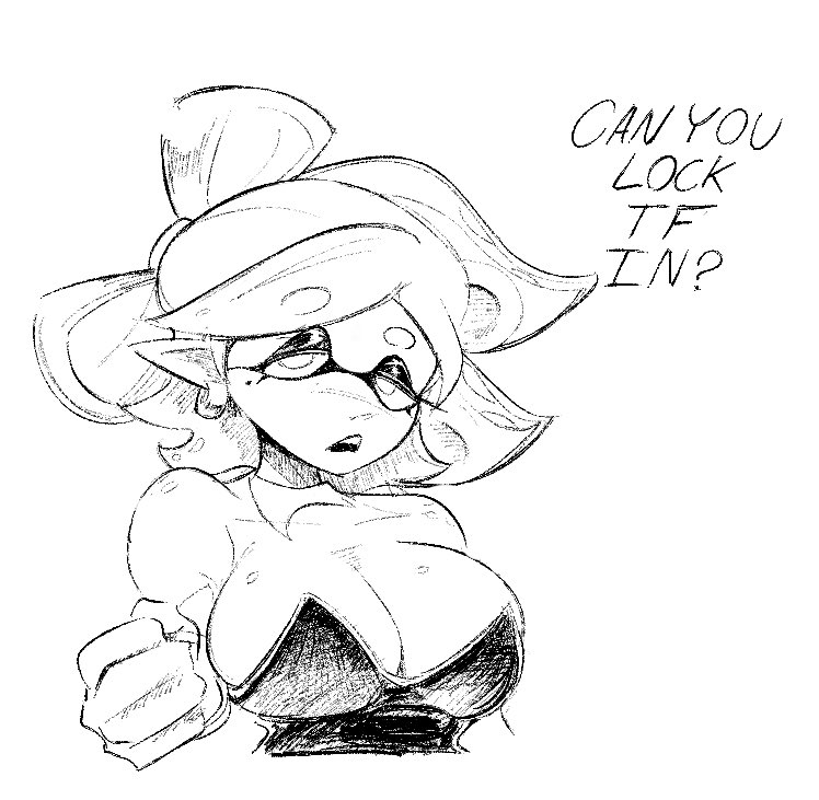 1girls, bananawithas, big breasts, breasts, cleavage, female, inkling, inkling girl, looking at viewer, marie (splatoon), nintendo, pointy ears, splatoon, splatoon (series), squid sisters, tagme, tentacle, tentacle hair