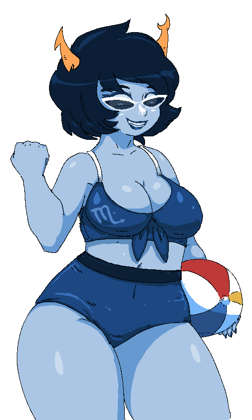 aranea_serket beach_ball cleavage glasses homestuck newtype_hero swimsuit tagme