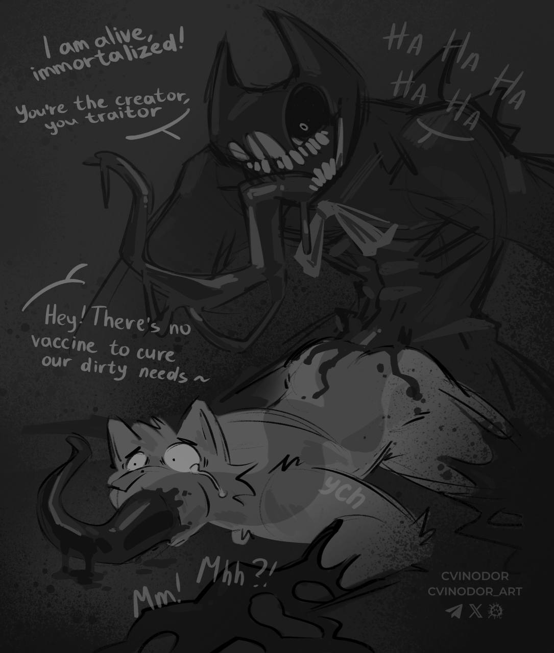 2boys anal anal_sex bendy_and_the_ink_machine cvinodor dialogue furry gay ink_demon male male/male male_only sex size_difference tear tentacle_penis text ych ych_(character)