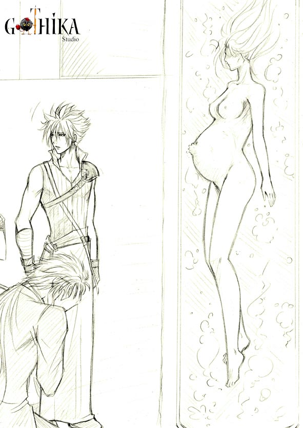 barefoot clothes cloud_strife female final_fantasy final_fantasy_vii final_fantasy_vii_advent_children human loz male monochrome nude pregnant reno sketch tagme