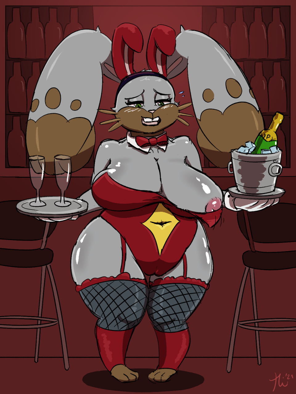 2021 3:4 anthro big_breasts big_ears bow_tie bowtie breasts buckteeth bunny_costume bunny_ears bunnysuit camel_toe chubby_female clothing container costume cross-eyed cup diggersby drinking_glass embarrassed exposed_breasts female fishnet fishnet_stockings front_view full_body garter_straps glass glass_container glass_cup gloves green_eyes handwear hi_res hyper_ears lagomorph large_ears leporid mammal nineka nintendo nipple_slip nipples one_breast_out pigeon-toed plate pokémon_(species) pokemon pokemon_only rabbit rabbit_ears shortstack shy signature slightly_chubby solo stockings teeth video_games waiter waitress wardrobe_malfunction whiskers wide_hips wine_bottle wine_glass