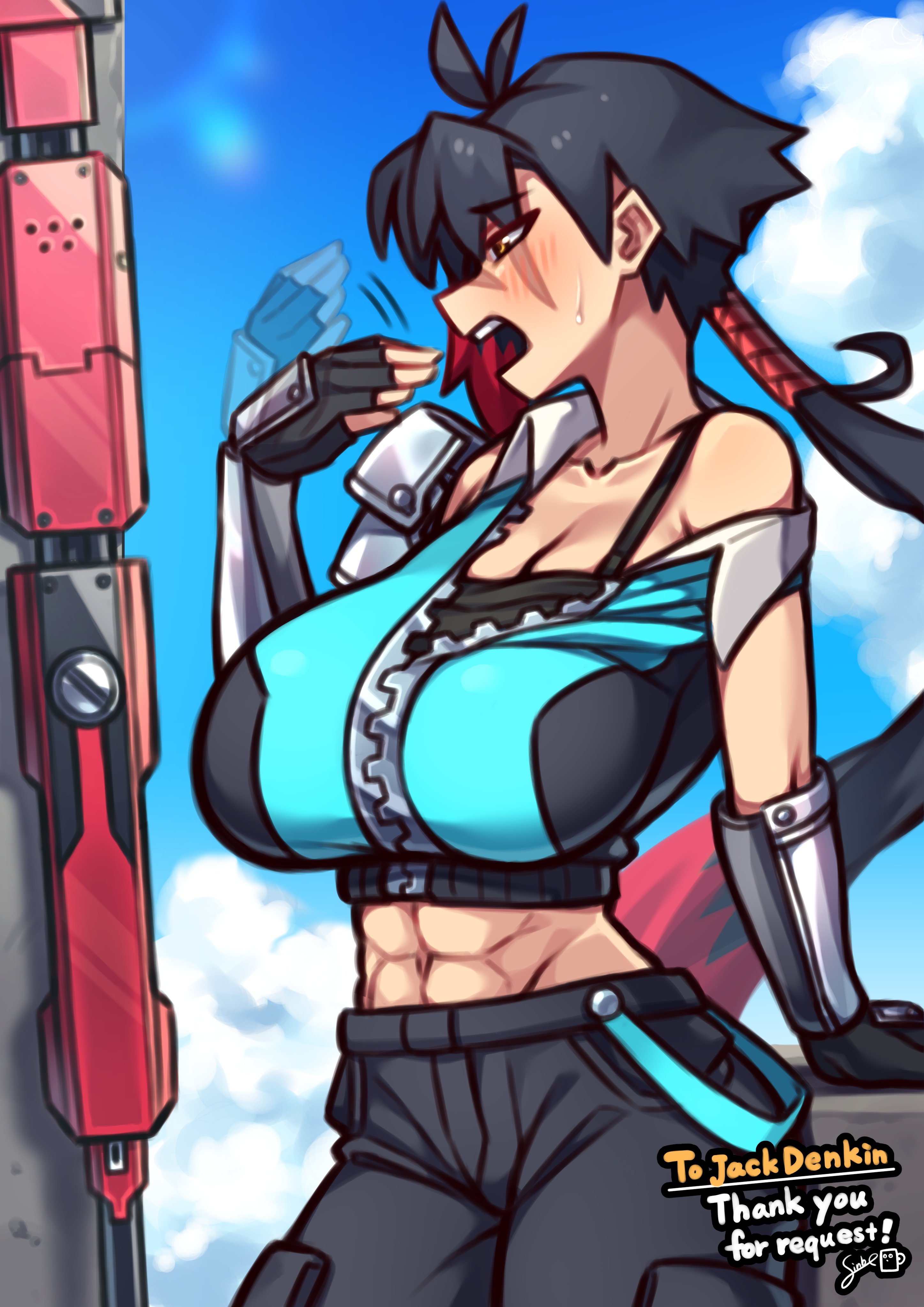 1girls, abs, absurdres, big breasts, blush, breasts, character request, cleavage, coffeelove68, copyright request, female, female only, highres, large breasts, solo, sweat