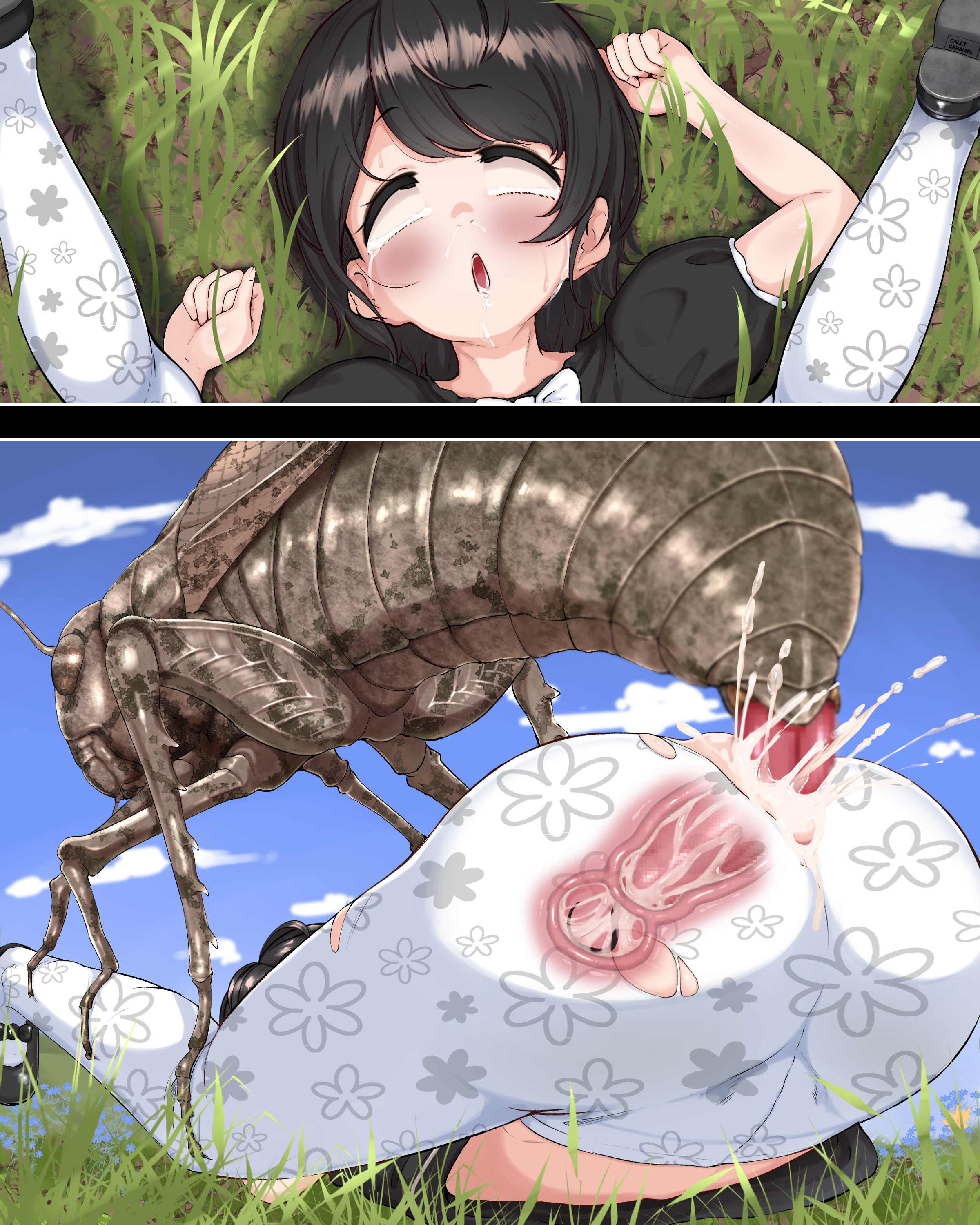 1boy, 1girls, carrot caramel batake, cervical penetration, corruption, cum, cum inside, dubious consent, female, fly, horsehair worm, insect, insects, interspecies, leggings, legwear, male, parasite, questionable consent, rape, sex, tagme, x-ray, zoophilia
