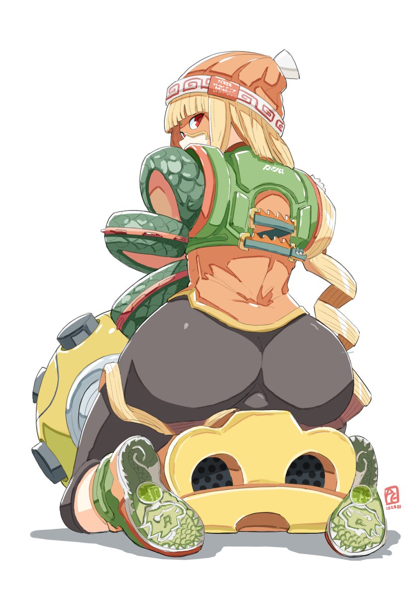 arms (game), ass, ass focus, automatic giraffe, big ass, blonde hair, bob cut, bubble ass, bubble butt, clothed, looking back, min min (arms), nintendo, shoes, sitting
