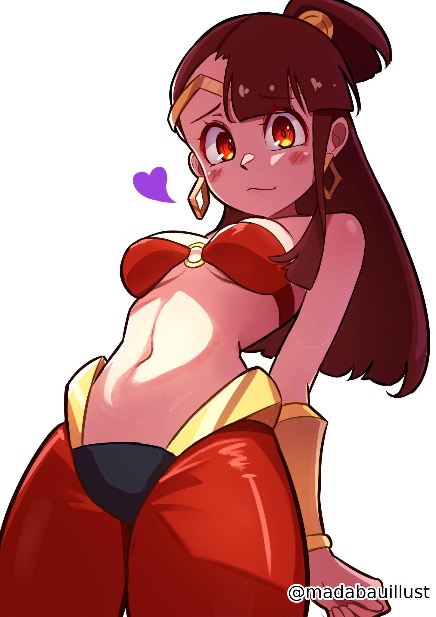 1girls, 2d, 2d (artwork), 2d artwork, alternate costume, anime, anime character, arm behind back, asian, asian female, asian girl, asymmetrical bangs, atsuko kagari, average breasts, background, bare arms, bare belly, bare chest, bare hands, bare midriff, bare navel, bare shoulders, bare skin, belly, belly button, blank background, blush face, blush lines, blushing, blushing at viewer, blushing female, blushing lines, breasts, breasts apart, brown hair, brown-haired female, closed mouth smile, cosplay, cosplay accessories, cosplaying, cosplaying as character, costume, curvaceous, curvaceous body, curvaceous female, curvaceous figure, curvaceous hips, curvaceous teenager, curvy, curvy body, curvy female, curvy figure, curvy hips, curvy teen, digital, digital art, digital drawing, digital drawing (artwork), digital media, digital media (artwork), drawing, earrings, exposed, exposed arms, exposed belly, exposed chest, exposed midriff, exposed navel, exposed shoulders, exposed skin, fanart, female, female focus, female only, fingers, fit female, flushed, flushed face, from below view, from front, front view, groin, half naked, half nude, hand behind back, head tilt, heart, inframammary fold, japanese, japanese female, japanese girl, lean figure, legs closed, legs together, light smile, linea alba, little witch academia, long hair, looking at viewer, looking down, looking down at viewer, low angle view, low-angle shot, madabauillust, medium breasts, midriff, monotone background, naked, naked female, naked woman, narrow waist, navel, nervous, nervous expression, nervous face, nervous female, nervous smile, nude, nude female, nudity, one color background, partially undressed, plain background, ponytail, portrait, posing, posing for the viewer, posing naked, posing nude, red eyes, red-eyed female, semi nude, shantae (cosplay), short ponytail, shoulders, shy, shy expression, shy female, shy girl, shy smile, skindentation, slender body, slender waist, slight smile, slim female, slim waist, smile, smiley face, smiling, smiling at viewer, solid color background, solo, standing, stomach, studio trigger, teen girl, teenage female, teenage girl, teenager, thick thighs, thighs, thighs together, tied hair, tilted head, top view, underboob, upper body, view from below, viewed from below, white background, wide hips, witch, young female, young woman