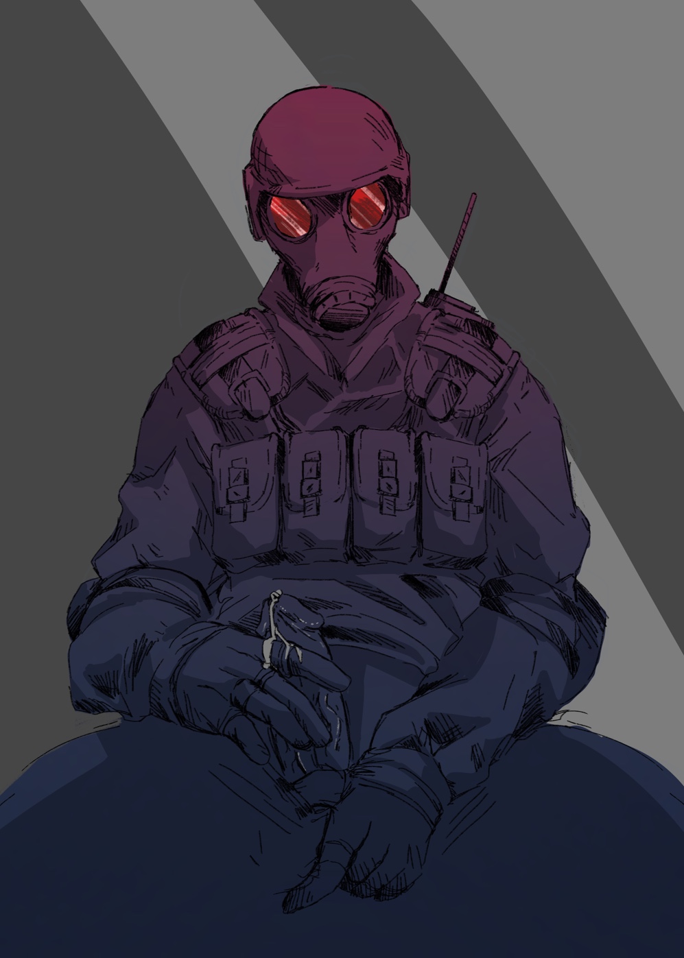 1boy, cum, drawfag, drawthread request, erection, fully clothed, gas mask, gloves, helmet, hunk (resident evil), male, male focus, male only, mask, masturbation, resident evil, resident evil 2, solo, solo male