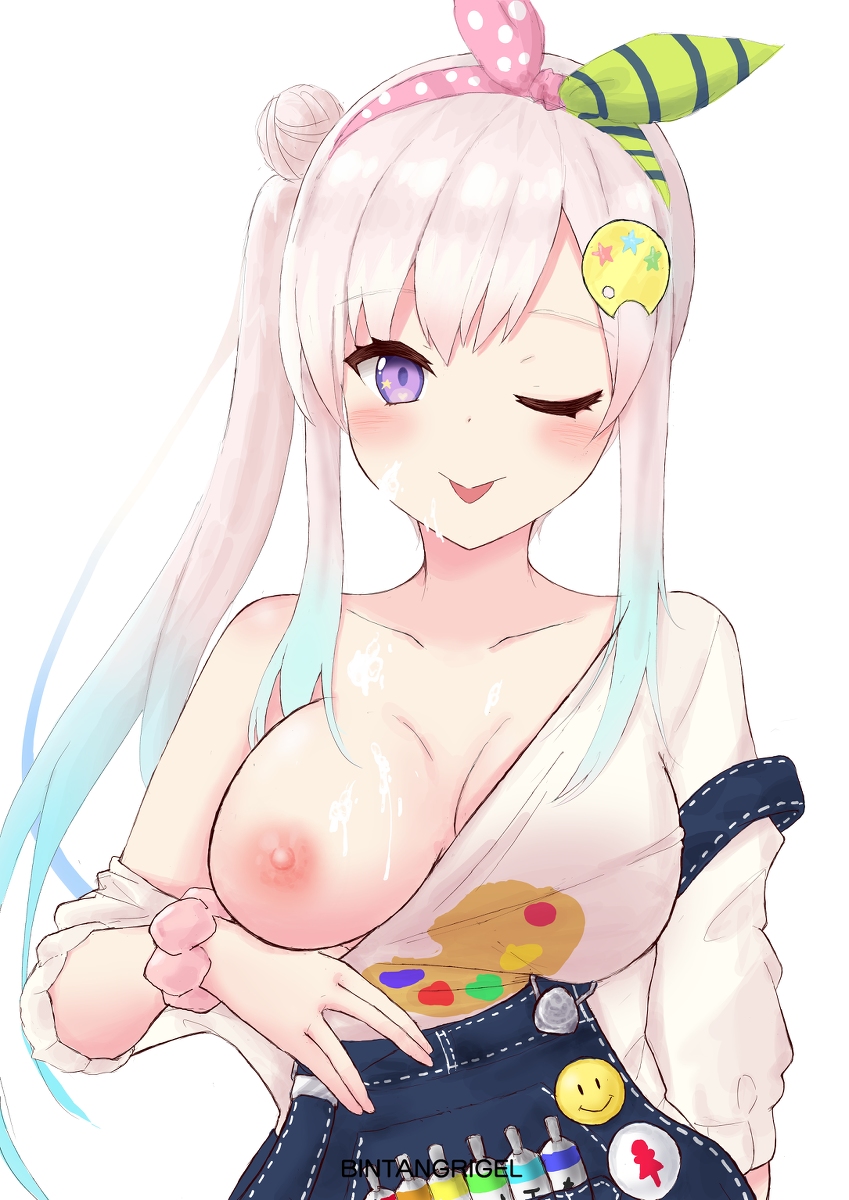 airani_iofifteen breast_slip hololive hololive_indonesia hololive_indonesia_area_15 long_hair one_breast_out solo_female tongue_out virtual_youtuber winking winking_at_viewer