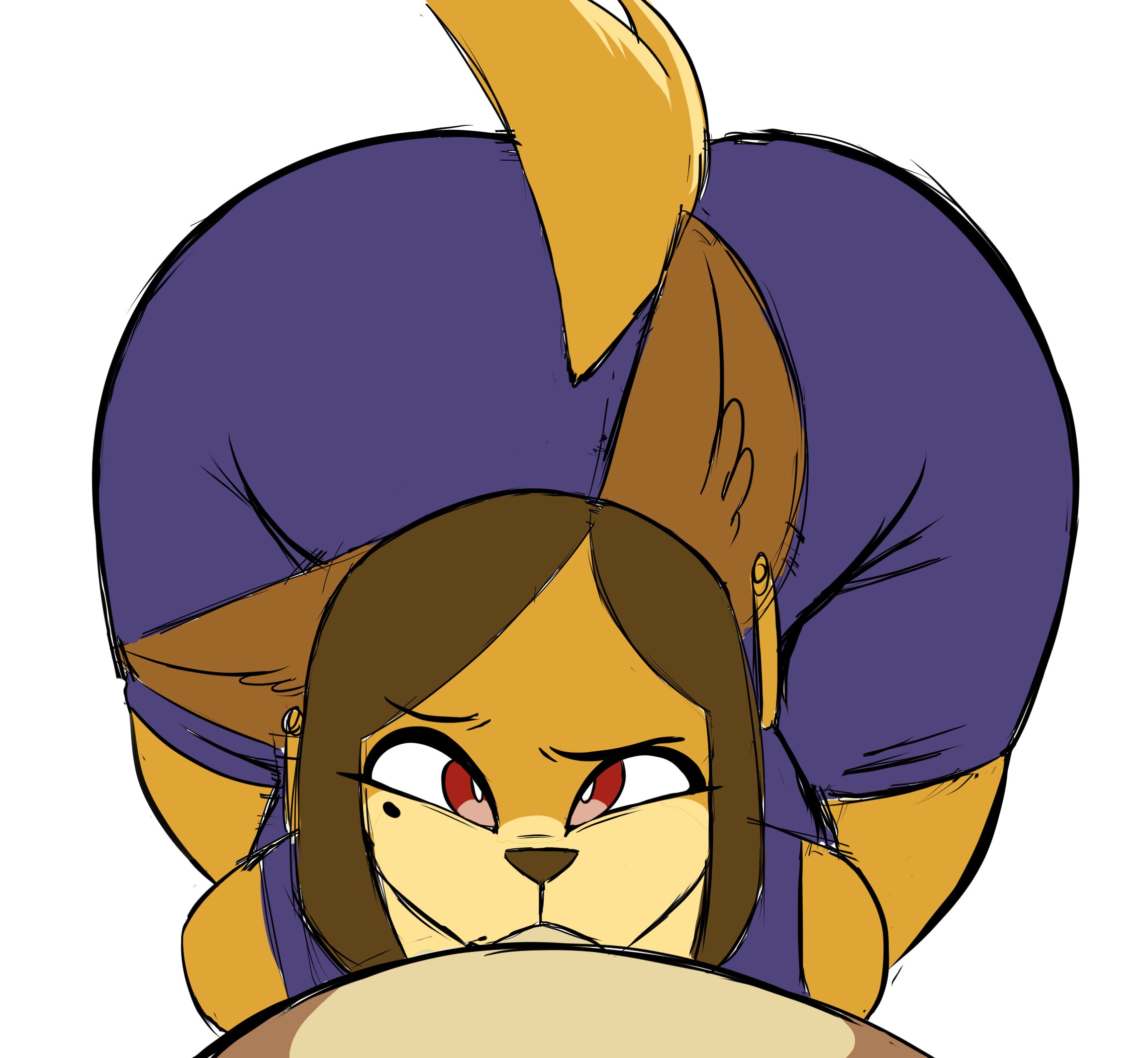 all the way to the base, anthro, ass in dress, bent over, big breasts, blowjob, blue dress, breasts, brown hair, canid, chubby, deepthroat, deepthroat holder, deepthroat no hands, dress, duo, earrings, eye contact, fellatio, female, furry, genitals, giver pov, hair, hi res, huge breasts, isolatedartest, karen, karen (meme), looking at viewer, male, male pov, male/female, mammal, mature female, medium hair, milf, mole, mole under eye, oral, oral sex, pearl necklace, pov, pov eye contact, red eyes, short dress, short tail, speech bubble, sunglasses on dress, text, text bubble, thick thighs, thigh sex, tight clothing, tight dress, unseen male face, white background, wide hips, yellow fur