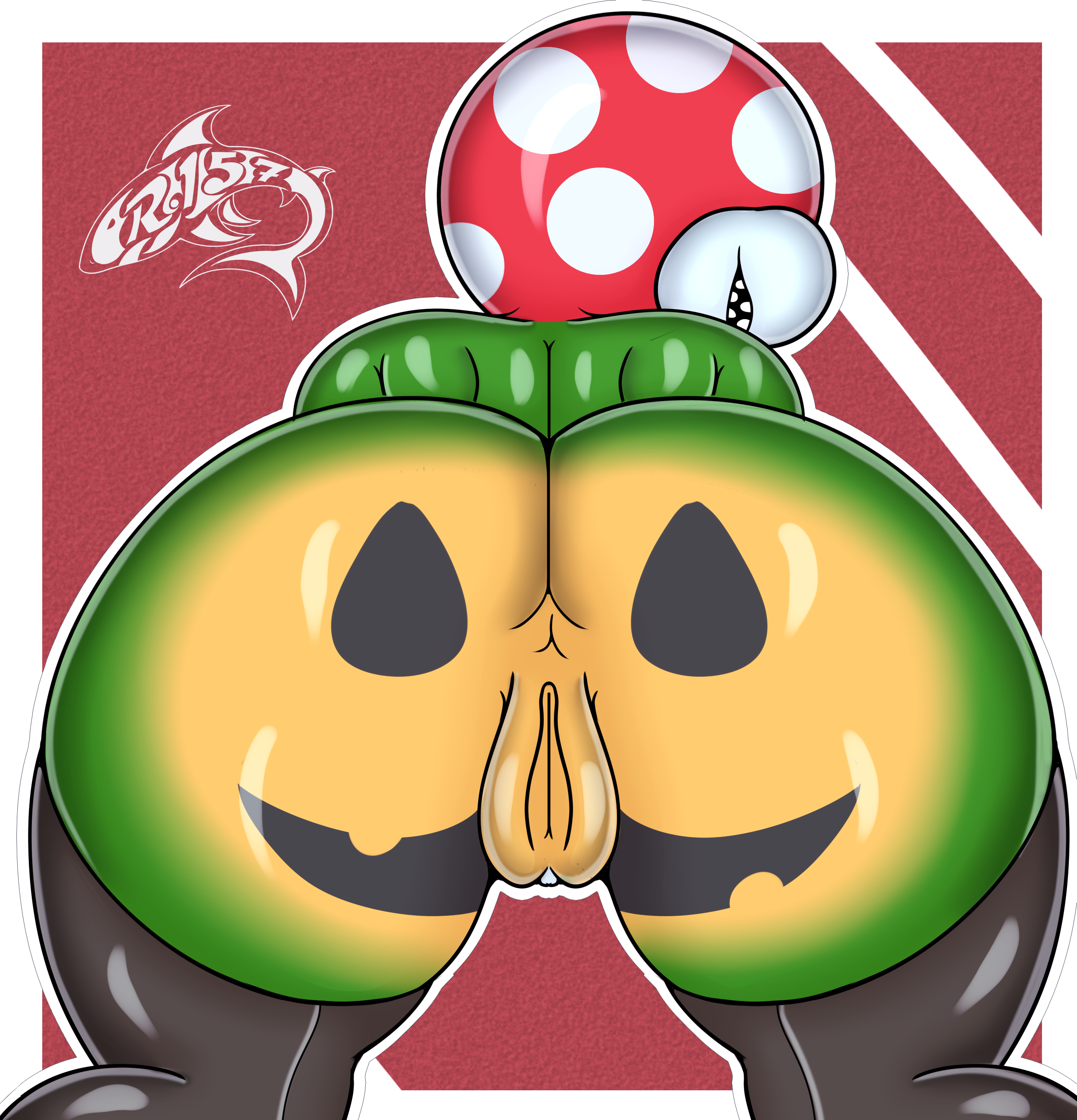 absurd res, anus, ass, big lips, bodypaint, clothing, elemental creature, elemental humanoid, eyeless, female, flora fauna, genitals, hi res, huge lips, humanoid, hyper bimbo, hyper lips, legwear, looking back, mario (series), mostly nude, nintendo, piranha plant, plant, plant humanoid, plantie, pussy, rear view, renegade-157, sharp teeth, solo, teeth, thick lips, thigh highs, video games