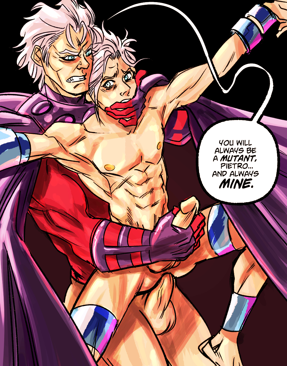 2boys anal bara cape drawthread_request fingering handjob incest magneto male male_only marvel masturbation muscles muscular pietro_maximoff quicksilver reach_around restrained sex text x-men