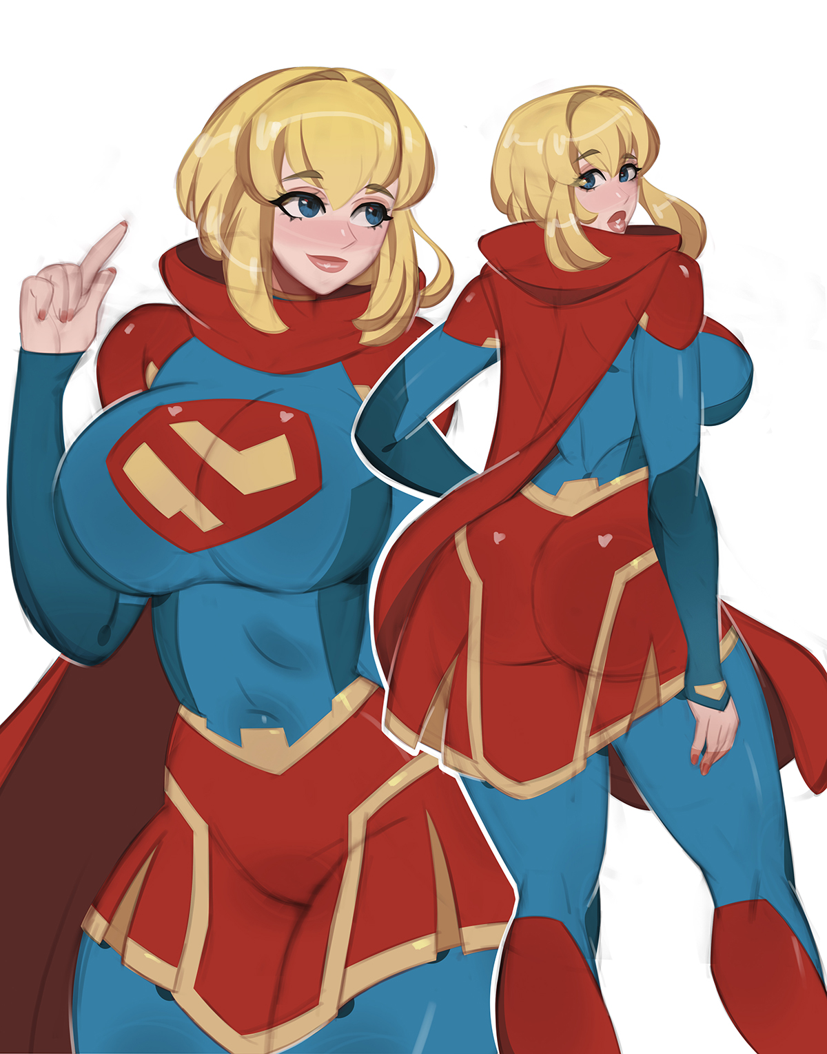 1girls, ass, breasts, dc comics, female, female focus, female only, kara zor-el, kyopink, large ass, large breasts, light skin, light-skinned female, my adventures with superman, solo, supergirl, supergirl (my adventures with superman), superheroine, superman (series), thick thighs, thighs, white background, wide hips