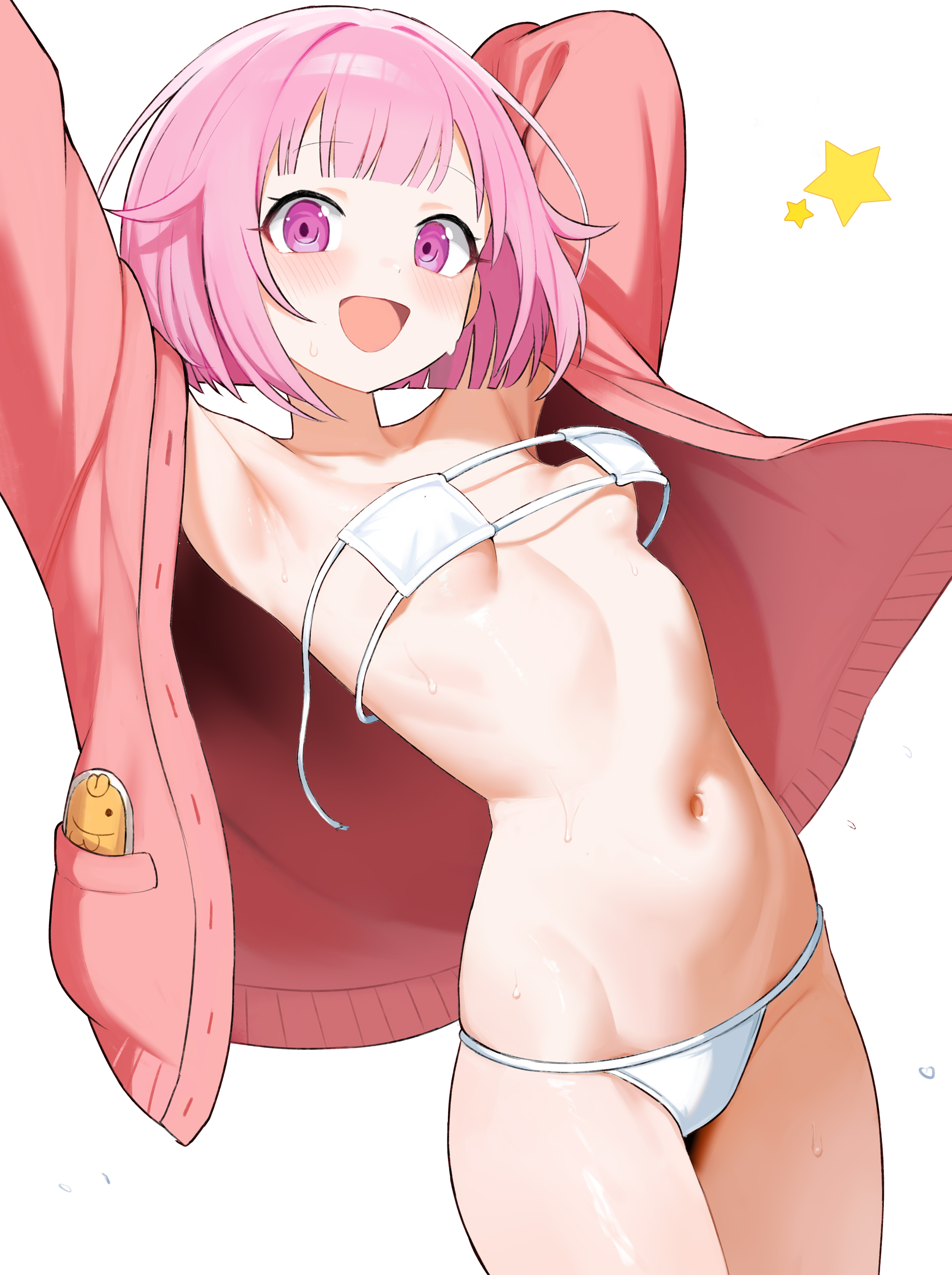1girls, bikini, breasts, eyepatch bikini, ootori emu, pink eyes, pink hair, project sekai, shenqi xiaohuang, solo