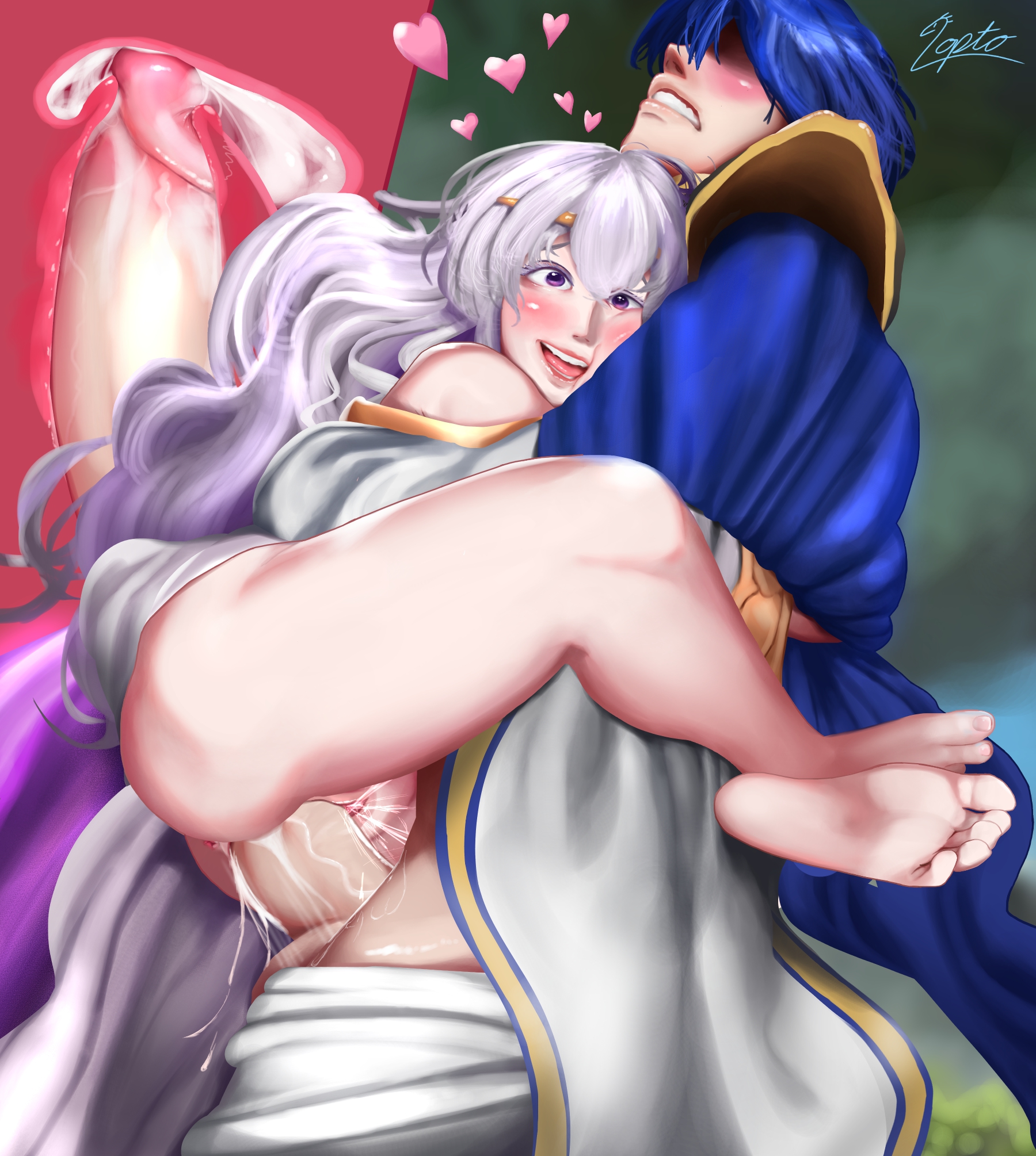 1boy, 1girls, anus, ass, bare legs, barefoot, blush, breasts, clenched teeth, clothing, cum, cum in pussy, cum in uterus, cum inside, deirdre (fire emblem), female, fire emblem, fire emblem: genealogy of the holy war, fucked silly, grey hair, happy, happy sex, leg hug, leg lock, light skin, light-skinned female, light-skinned male, long hair, lopto, male, male/female, multicolored hair, nintendo, open mouth, penetration, penis, purple eyes, purple hair, pussy, sex, sigurd (fire emblem), smile, spread legs, straight, uterus, vaginal penetration, wide eyed, x-ray
