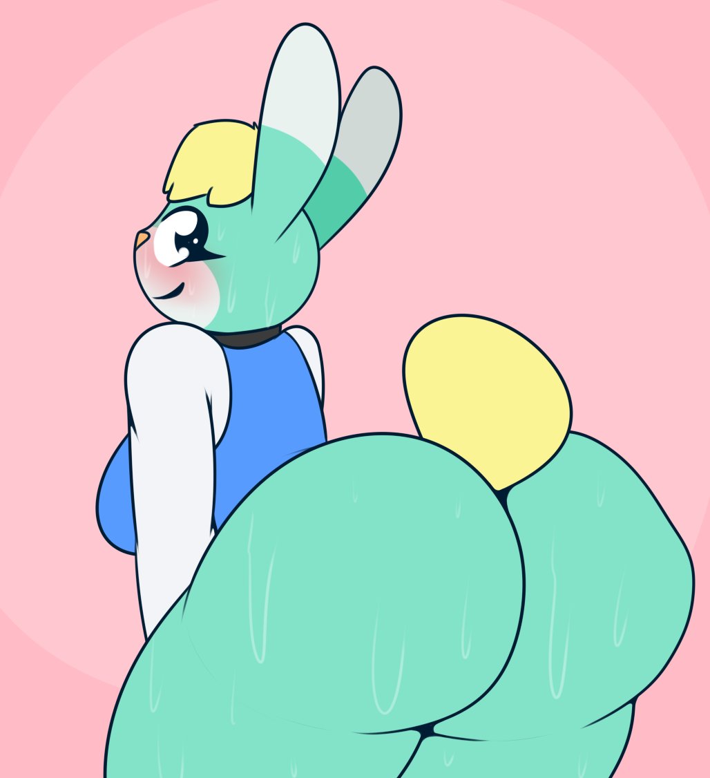 1girls, absurd res, animal crossing, anthro, anthro only, anthrofied, antlers, ass, better version at source, big ass, big butt, black eyes, blush, blushing, bodily fluids, bubble ass, bubble butt, clothed, clothing, cotton tail, cyan body, cyan fur, cyan skin, female, female focus, female only, hi res, looking back, mammal, mr rottson, nintendo, presenting, presenting ass, presenting butt, presenting hindquarters, rabbit, rabbit ears, rabbit tail, rule 63, sasha (animal crossing), smile, sweat, sweatdrop, sweater, sweaty ass, the character is better this way, thick, thick ass, two-tone body, two-tone ears, two-tone fur, two-tone skin, white body, white fur, white skin, wide hips, yellow hair, yellow tail