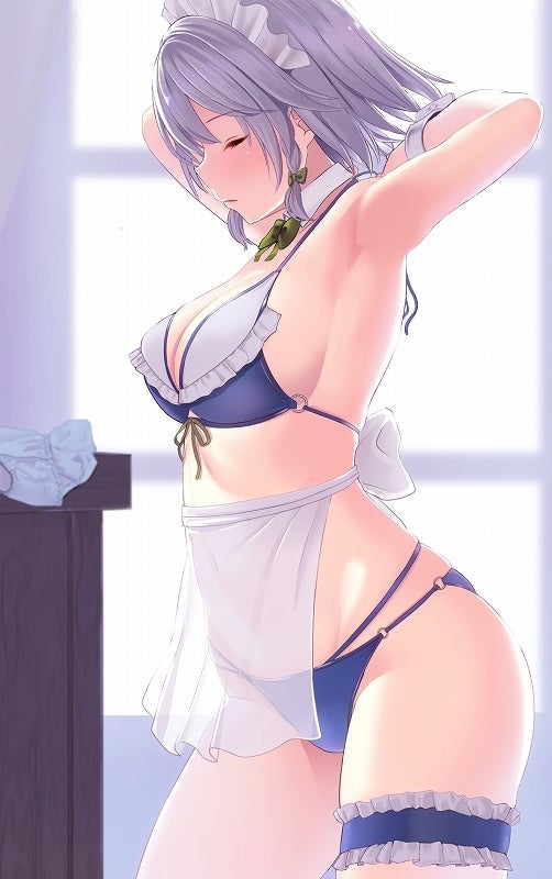 bra, breasts, female, maid headdress, panties, sakuya izayoi, touhou, undressing