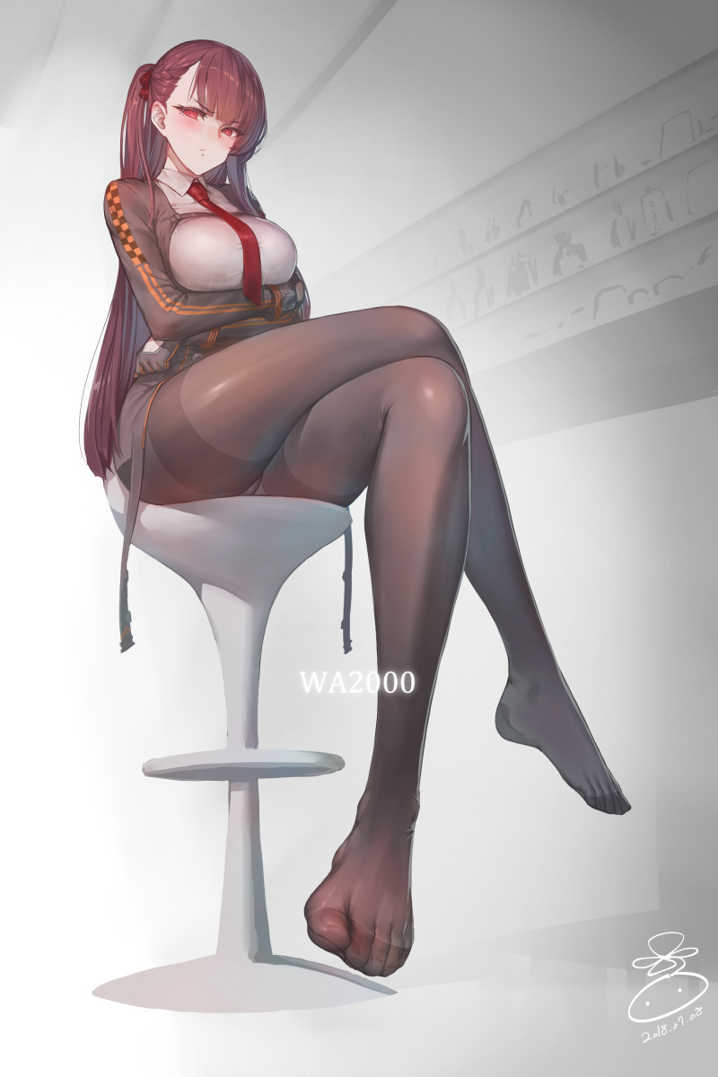 girls'_frontline looking_at_viewer sitting suerte thighs toes wa2000_(girls'_frontline)