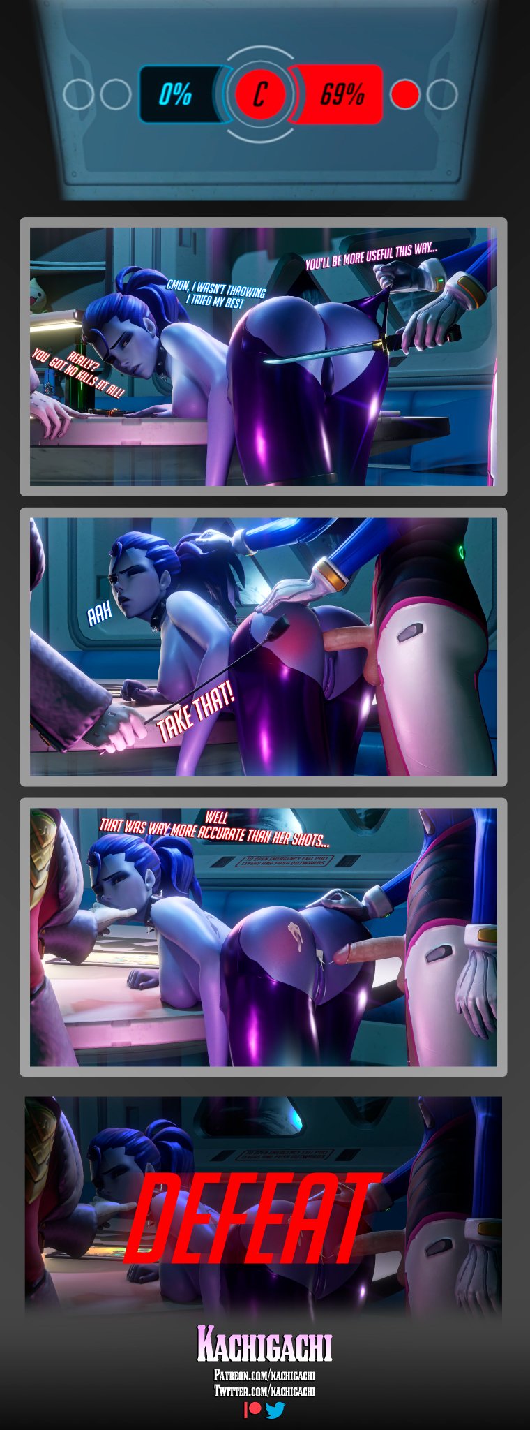 1futa 2girls 3d after_sex anal ashe_(overwatch) balls bent_over clothed clothing comic crotchless cum cumshot d.va dickgirl domination ejaculation english_text erection female female_focus female_with_female femsub from_behind futa_on_female futa_with_female futadom futanari human humanoid intersex kachigachi light-skinned_futanari light_skin lowres mostly_clothed overwatch pale_skin partially_clothed penis penis_out pussy riding_crop sex solo_focus spanking standing text torn_clothes widowmaker