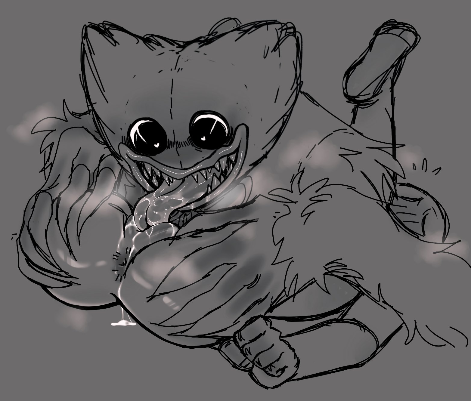 1boy, 2021, cunnilingus, cuntboy, cuntboy only, eating pussy, grab the butt, heart-shaped pupils, huggy wuggy, intersex, licking, licking pussy, long tongue, male, monochrome, monster, monster boy, oral, oral sex, poppy playtime, protagonist (poppy playtime), pussy, pussy juice, pussy juice drip, ruinh00d, smile, smiling, solo, tagme, tentacle, teratophilia, tongue, tongue penetration, vagina, video game character