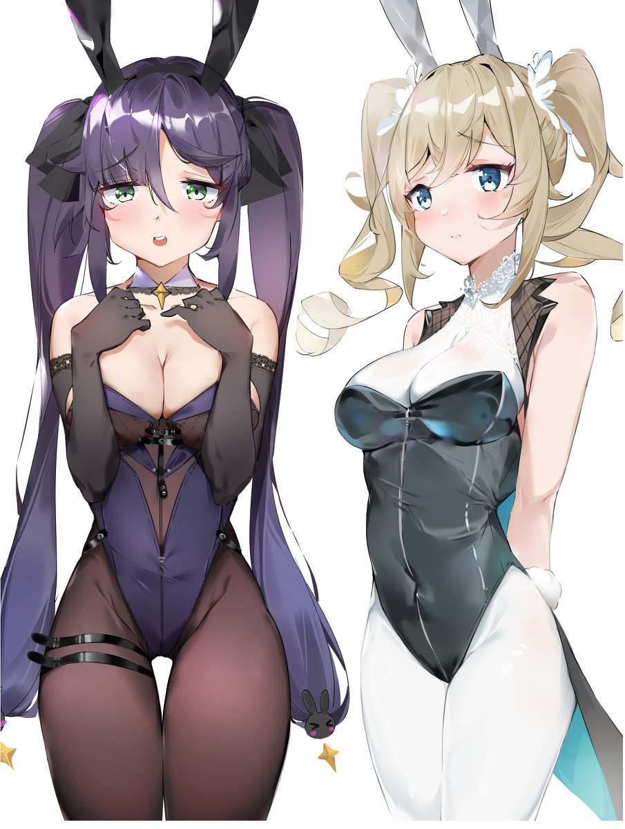 barbara (genshin impact), bunny girl, female, genshin impact, mona (genshin impact), nun, yztp
