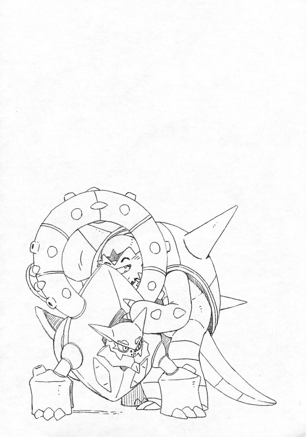 2boys chesnaught comic game_freak gay line_art nintendo pokemon volcanion