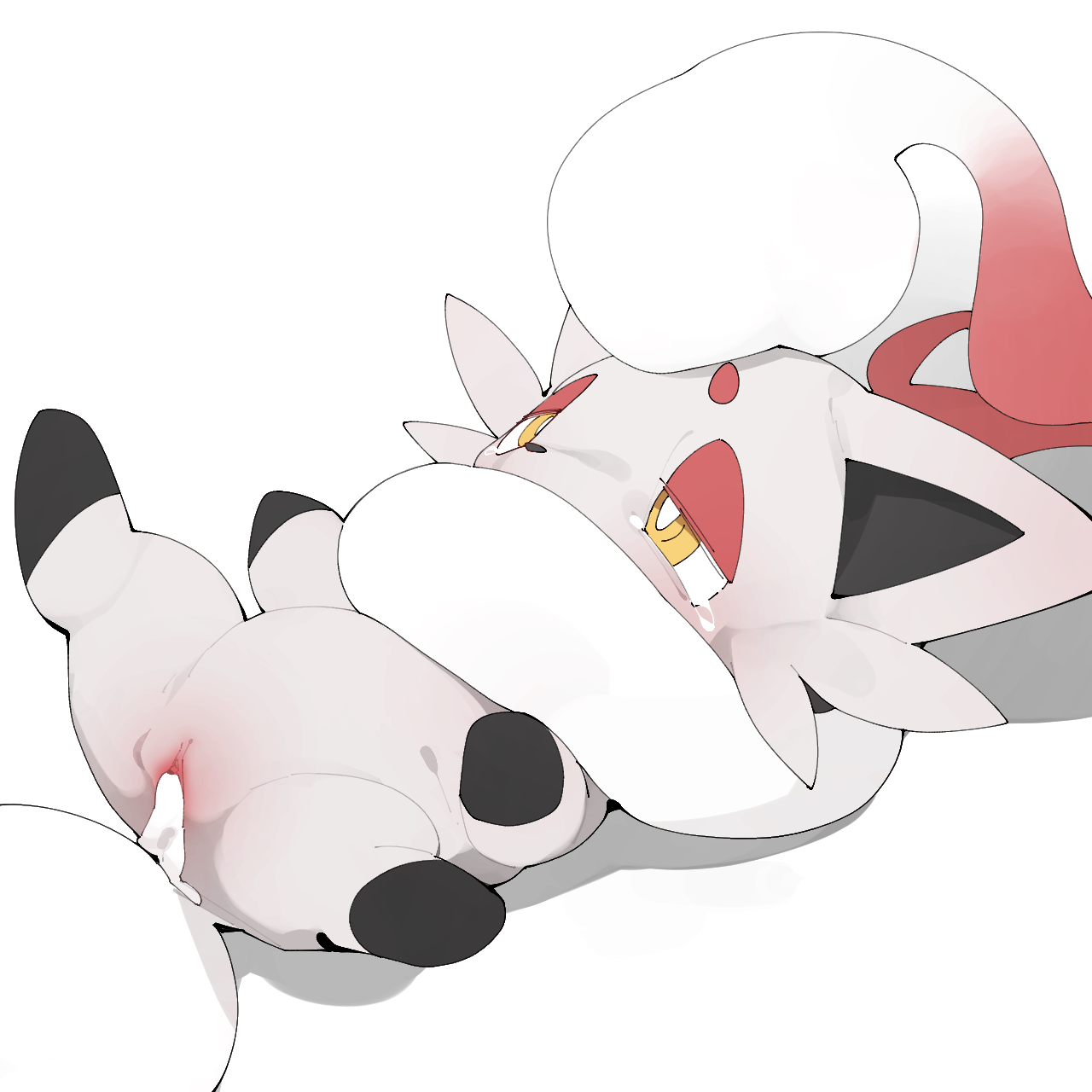 1:1, after sex, after vaginal, bodily fluids, canid, canine, cum, cum in pussy, cum inside, cum leaking, female, feral, fur, genital fluids, genitals, hi res, hisuian zorua, lying, mammal, nintendo, nude, on back, pokémon (species), pokemon, pokemon (species), pokemon legends: arceus, pussy, red body, red fur, regional form (pokemon), shaded, simple background, solo, spread legs, spreading, tears, video games, white background, white body, white fur, yellow eyes, youjomodoki, zorua