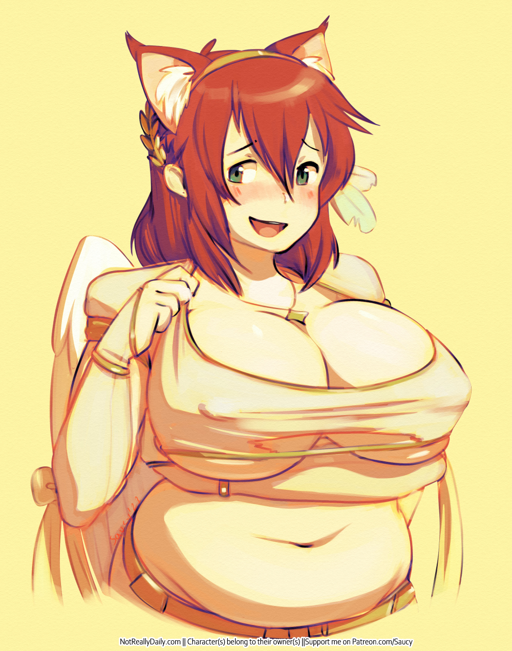 angel angel_wings bbw chubby cute fat neko nipple_bulge saucy_(artist) sierra_(ramzkun) smiling_at_viewer tagme