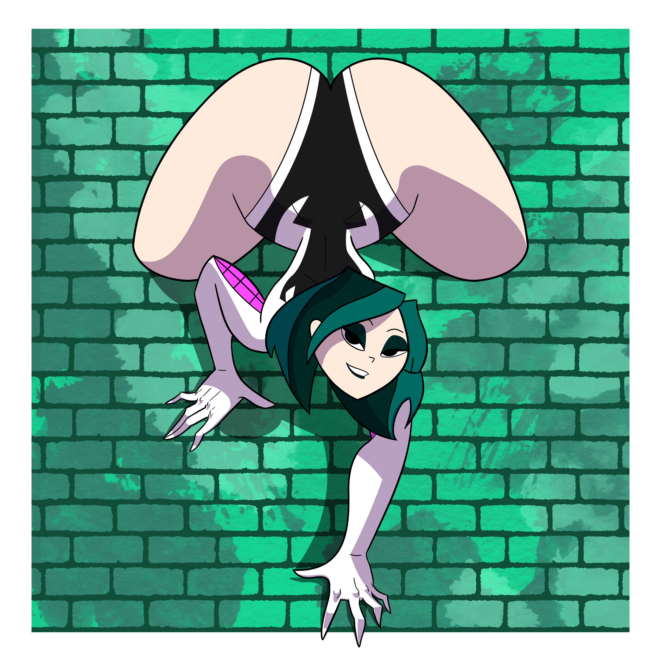 ass, background, barely clothed, big ass, black eyes, cosplay, crossover cosplay, eyeshadow, female, full body, goth, green hair, gwen (tdi), makeup, marvel, marvel comics, rustysh4ckl3ford, short hair, spandex, spider-gwen (cosplay), spreading, thick ass, thick thighs, thunder thighs, tight clothing, total drama (series), total drama island, turquoise hair, wide hips