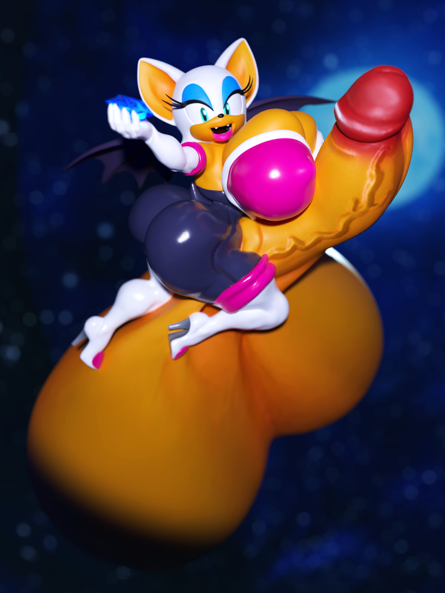 1futa, 3d, 3d model, anthro, ass, balls, bat, blender, breasts, chaos emerald, furry, furry only, futa only, futanari, high heels, huge ass, huge breasts, hyper, hyper balls, hyper penis, intersex, looking at viewer, mobian, mobian (species), mobian bat, nipple bulge, orange skin, penis, pink lipstick, rouge the bat, sega, shocking (artist), sideboob, smiling at viewer, sonic (series), sonic adventure 2, sonic the hedgehog (series), tagme, teal eyes, thick thighs, thighhighs, veiny penis, white fur