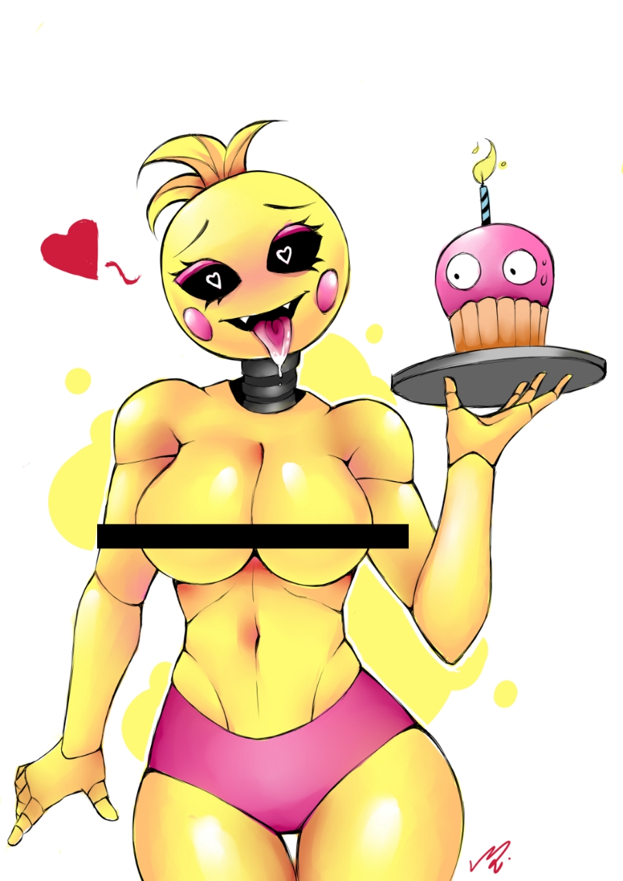 censored, female, five nights at freddy's, five nights at freddy's 2, fnaf, heart-shaped pupils, maimeetung, solo, toy chica (fnaf), white background