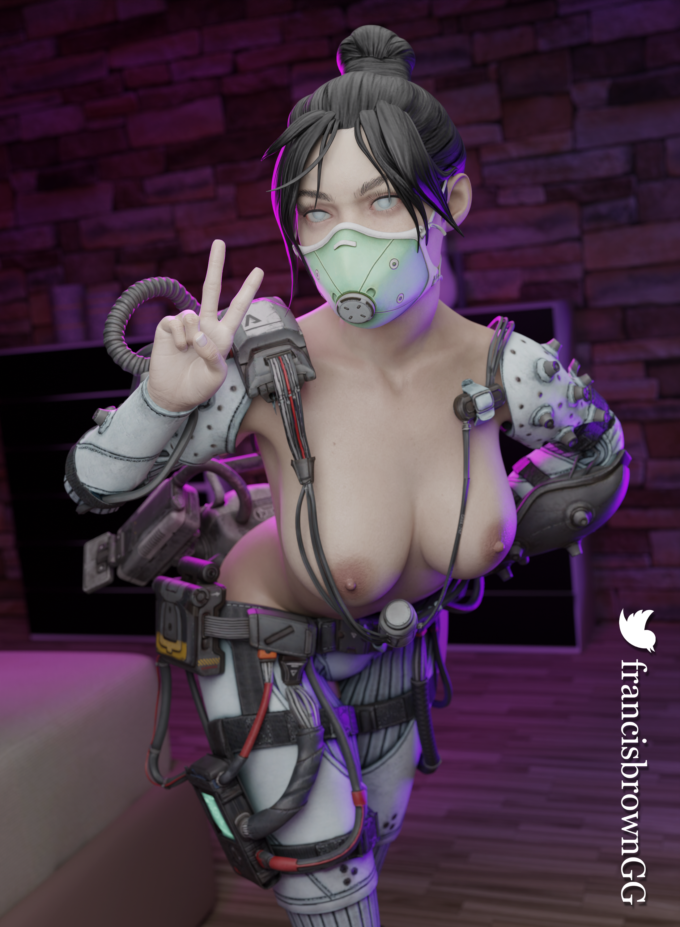 1girls, 3d, apex legends, areolae, big breasts, blender, breasts, female, female only, francis brown, large breasts, nipples, solo, wraith (apex legends), wraith quarantine 722