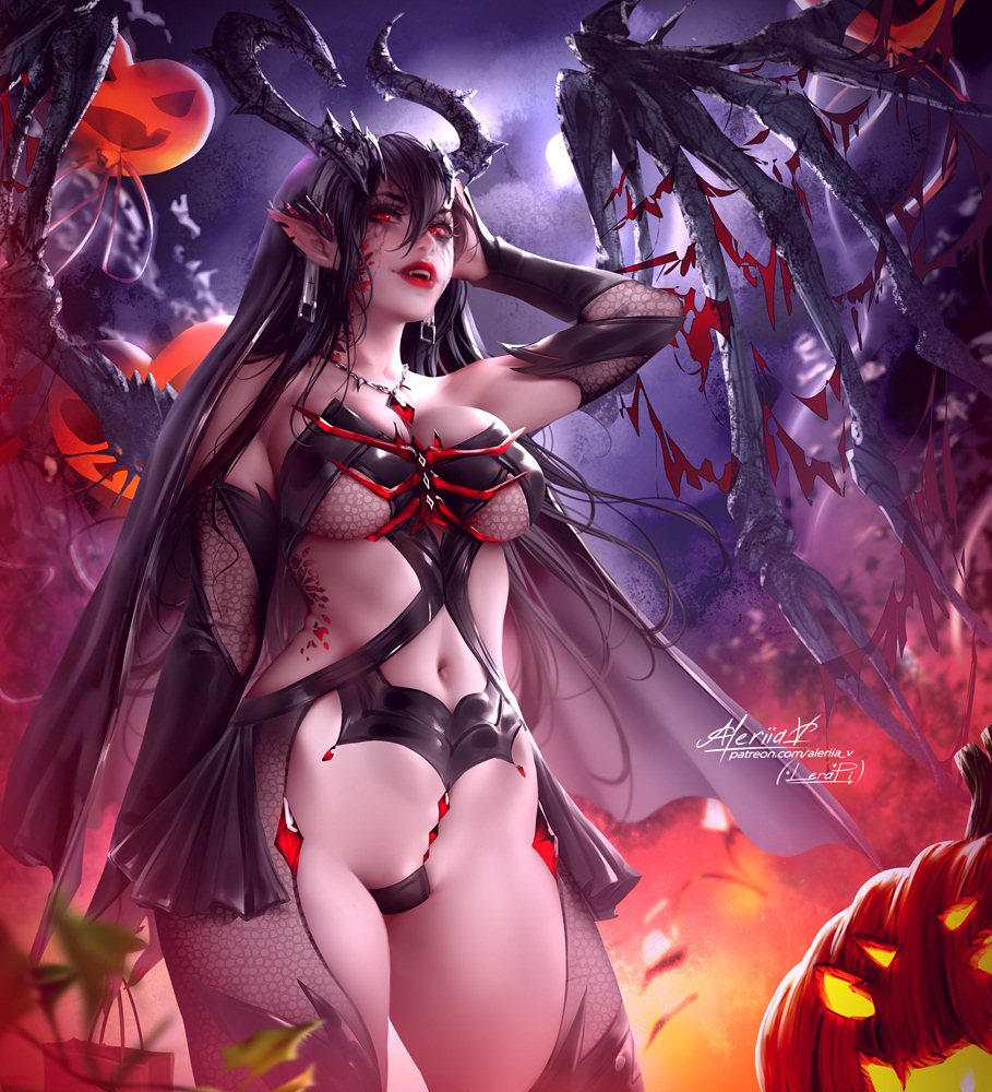 1girls, aleriia v, big breasts, breasts, demon, female, female only, large breasts, lerapi, original, original character, solo, stjarnar, succubus, thick thighs, wide hips