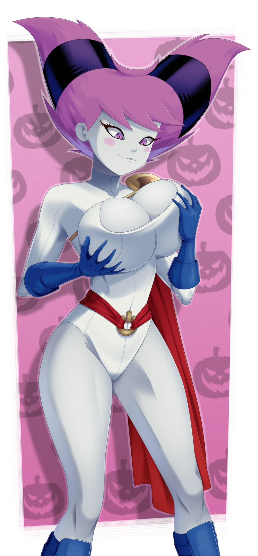 1girls alpha_channel big_breasts breast_grab breasts cleavage cosplay dc female female_only for_sticker_use halloween halloween_costume holding_breast huge_breasts jinx_(dc) large_breasts no_background png power_girl_(cosplay) ravenravenraven solo sticker_template teen_titans thick_thighs transparent_background transparent_png