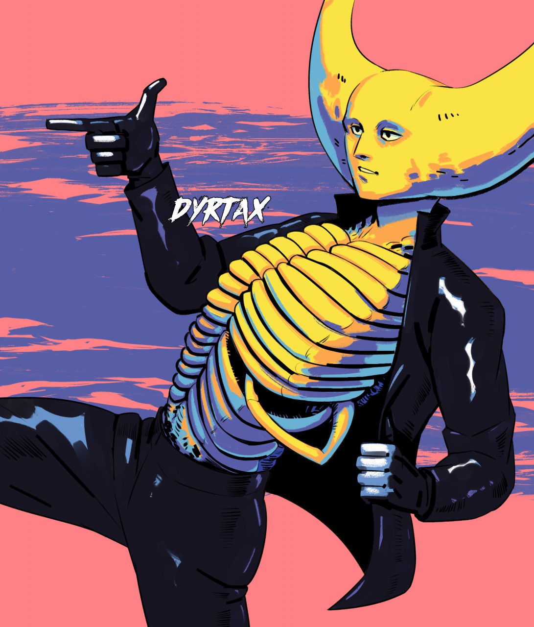 1male alien bizzare dyrtax exoskeleton hylics insect_legs insectoid leather leather_gloves leather_jacket shell shirtless shirtless_(male) skeletal solo stripping tagme wayne wayne_(hylics) what yellow_skin