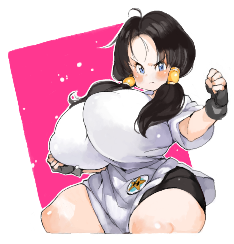 1girls, breasts, cleavage, dragon ball, dragon ball z, female, female only, huge breasts, looking at viewer, sachito, shounen jump, solo, thick thighs, videl, wide hips