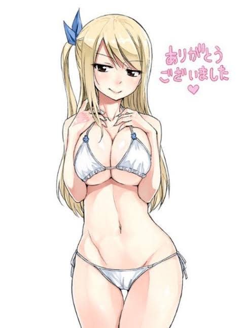 1girls, blonde hair, blonde-haired female, blue eyes, blush, breasts, curvy, curvy female, fairy tail, fairy tail mark, female, female only, groin, hand tattoo, looking at viewer, looking down, lucy heartfilia, pink tattoo, red eyes, seductive eyes, seductive look, seductive smile, tattoo, tattoo on hand, tattooed hand, thick