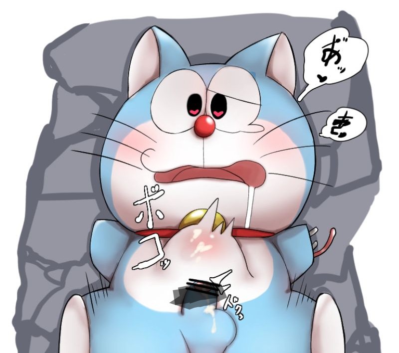 adorable balls blue_body blue_skin cat_ears cute cute_face doraemon doraemon_(character) feline gay heart love male male_only multimuti penis red_nose robot robot_cat solo solo_male stomach_bulge testicles white_feet yaoi