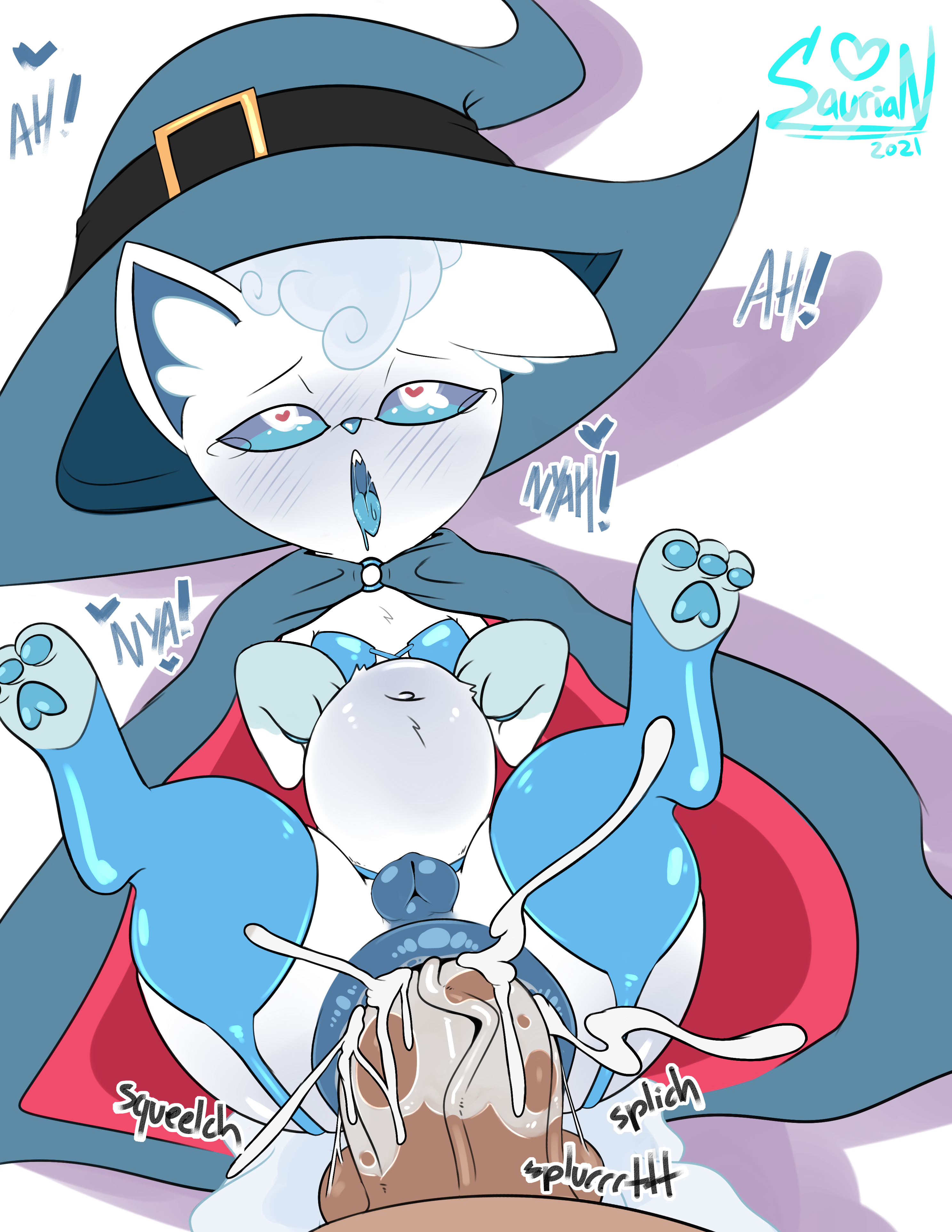 <3 eyes, absurd res, alolan vulpix, anal, anal penetration, anal sex, animal genitalia, animal pussy, anus, ass, blush, bodily fluids, canine pussy, cape, clothing, cock sleeve, cock sock, costume, cum, cum in ass, cum inflation, cum inside, cumflation, duo, female, feral, fur, garter belt, garter straps, genital fluids, genitals, hat, headgear, headwear, heart, hi res, human, human on feral, inflation, interspecies, living cock sleeve, living condom, living fleshlight, looking pleasured, male, male human/female feral, male human/female pokemon, male on feral, male/female, mammal, nintendo, open mouth, pawpads, penis, plump labia, pokemon, pokemon (species), pokephilia, pussy, regional form (pokemon), saurian (artist), size difference, video games, vulpix, white body, white fur, witch hat, zoophilia