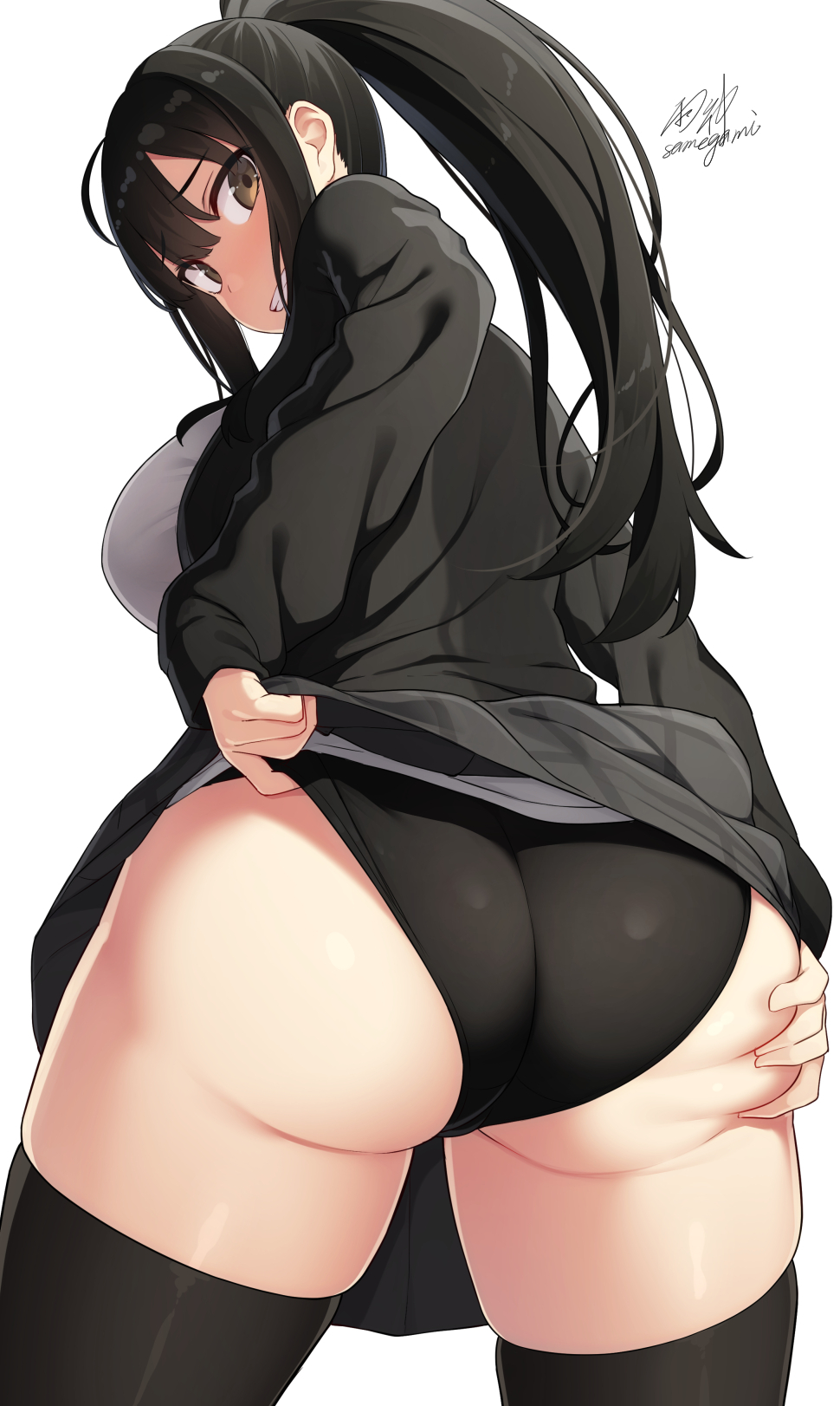 artist signature, ass, ass focus, big ass, big butt, clenched teeth, duplicate, looking at viewer, original, panties, pantsu, samegami, tagme