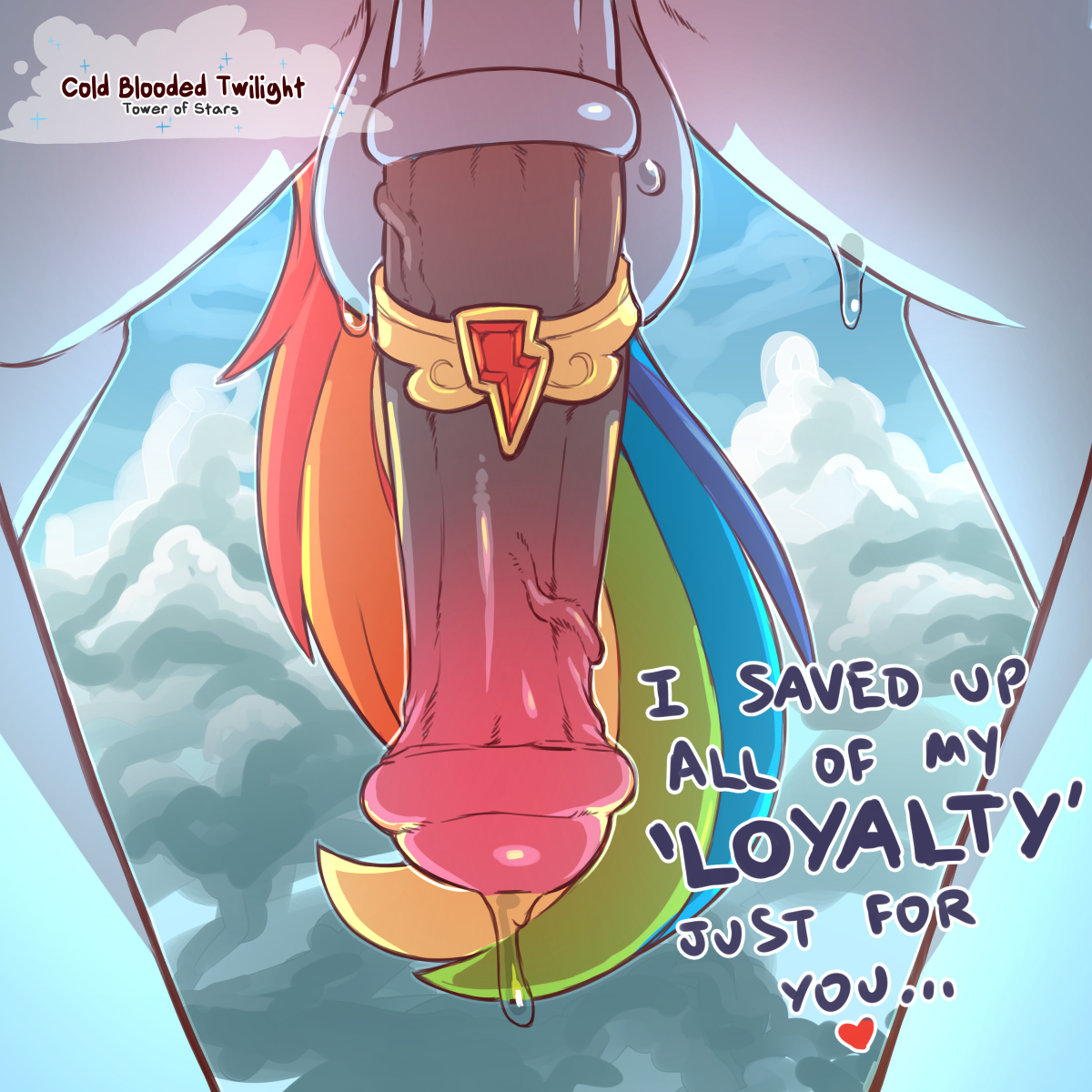 1:1, 2021, animal genitalia, animal penis, cold-blooded-twilight, dialogue, digital media (artwork), english text, equine penis, faceless character, faceless futa, feral, friendship is magic, futanari, genitals, hasbro, hi res, intersex, mammal, medial ring, multicolored tail, my little pony, penis, rainbow dash (mlp), rainbow tail, rule 63, solo, text, vein