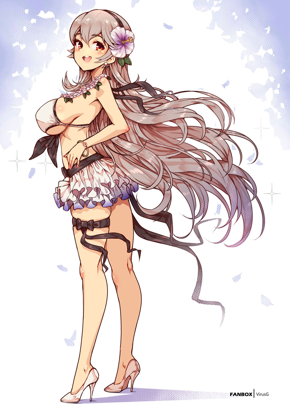 1girls alternate_costume bare_arms bare_shoulders bikini breasts corrin_(fire_emblem) corrin_(fire_emblem)_(female) corrin_(summer)_(fire_emblem)_(female) female female_only fire_emblem fire_emblem_fates fire_emblem_heroes floating_hair flower flower_wreath from_side full_body grey_hair hair_flower hair_ornament high_heels highres large_breasts long_hair looking_at_viewer nintendo official_alternate_costume open_mouth purple_flower shoes skirt smile solo standing swimsuit thigh_strap very_long_hair virus-g white_bikini white_footwear white_skirt white_swimsuit wind