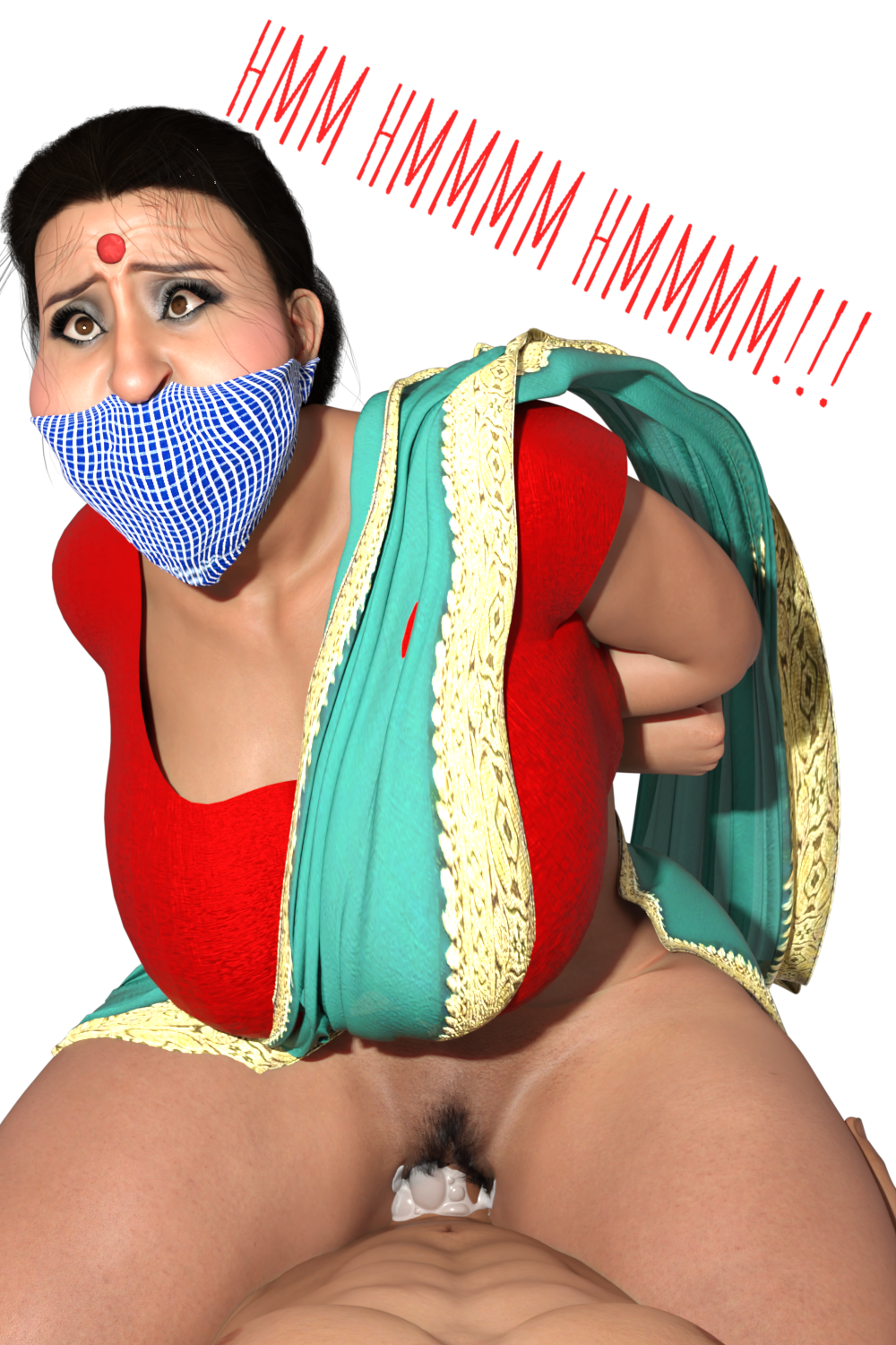 3d big_breasts bindi bondage chubby creampie cum daz3d fucked_silly gag gagged indian milf on_top saree scarf_over_mouth tikka