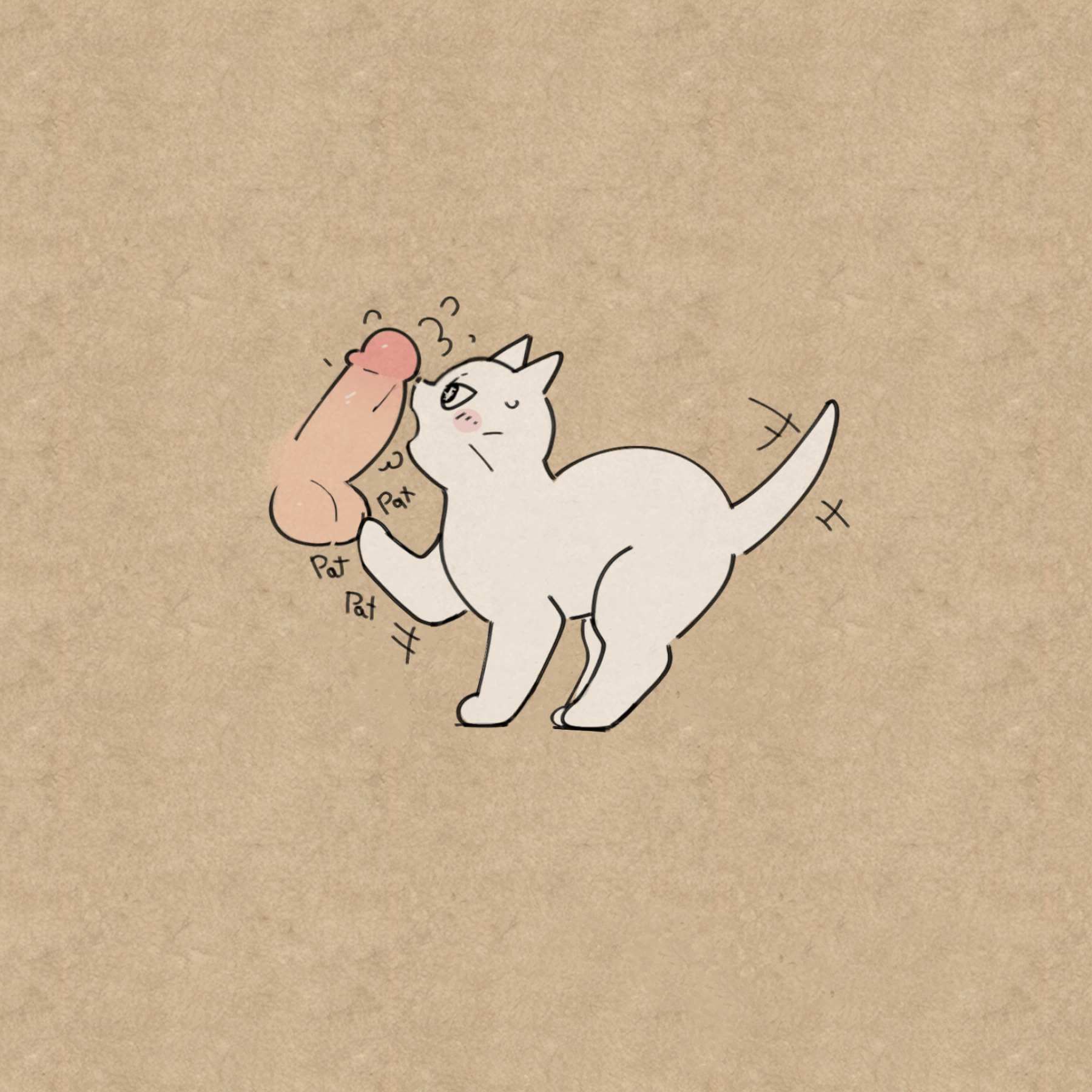 1:1, a cat is fine too, all fours, ambiguous gender, angry eyes, balls, balls touching, big penis, black eyes, blush, blush lines, bodily fluids, disembodied penis, domestic cat, duo, excited, felid, feline, felis, female, feral, fur, genitals, glistening, glistening eyes, hi res, humanoid, humanoid genitalia, humanoid penis, kekitopu, looking at genitalia, looking at penis, male, male on feral, male/female, mammal, open mouth, paws, penis, penis awe, penis on face, raised paw, raised tail, shikaruneko, shikaruneko (series), side view, sweat, sweatdrop, touching balls, whiskers, white body, white fur, zoophilia