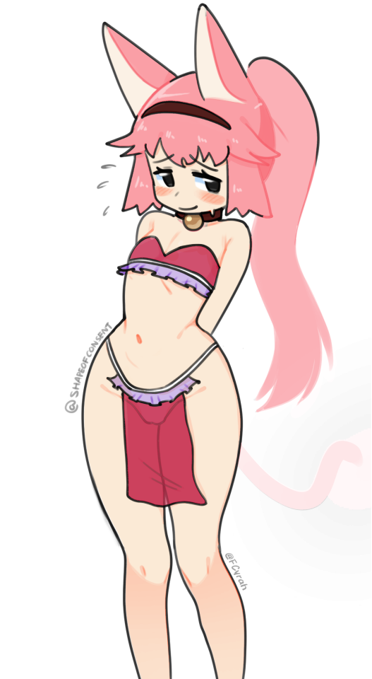 1female, 1girls, 2026, aged up, arms behind back, bare arms, bare legs, bare midriff, bare shoulders, bare thighs, bell, bell collar, belly, belly button, big ass, big butt, big thighs, bikini, bikini bottom, blush, blush lines, blushing at viewer, blushing female, cat ears, cat girl, cat tail, catgirl, collab, collaboration, collar, color, color edit, colored, colored sketch, doctor kimochi, edit, edited, embarrassed, embarrassed expression, embarrassed female, fair skin, fair-skinned female, fcyrah, female, flat chest, flat chested, hair band, headband, kemonomimi, koneko (battle cats), loincloth, midriff, nekomimi, no background, nyanko daisensou, pale, pale skin, pale skinned female, pale-skinned female, panties, partially clothed, pink hair, see-through, see-through clothing, see-through panties, small breasts, smile, smiling, smiling at viewer, sweat, sweatdrop, sweating, sweaty, sweaty body, the battle cats, thick, thick ass, thick butt, thick hips, thick legs, thick thighs, third-party edit, thong, thong bikini, thong panties, underwear, white background, white skin, wide ass, wide hipped anthro, wide hipped female, wide hips, wide thighs