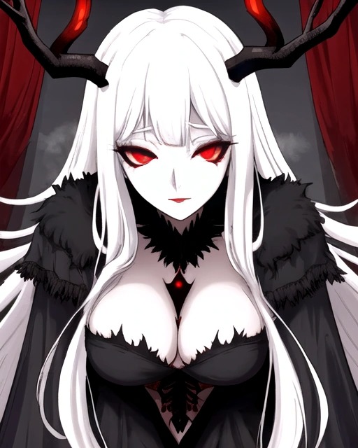 ai_generated antlers demon demon_girl female female_focus female_only goth goth_girl gothic gothic_girl kneeling kneeling_female kneeling_on_ground original_character red_eyes white_hair