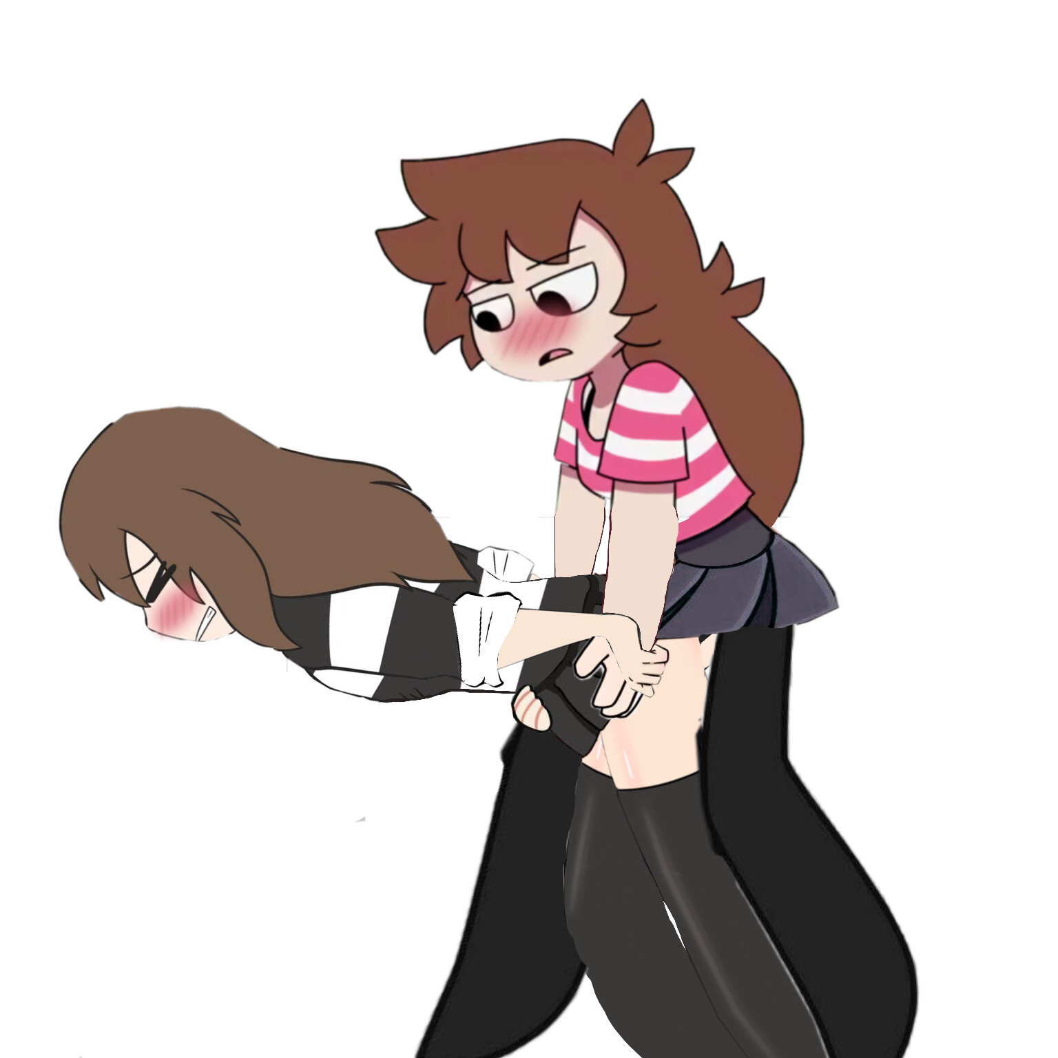 1futa, 1girls, ass, ass grab, bent over, blush, closed eyes, clothing, doggy style, emily sim, emirichu, female, futanari, intersex, open mouth, rape, sex, shannon gurr, shgurr, skirt, socks, youtube, youtuber