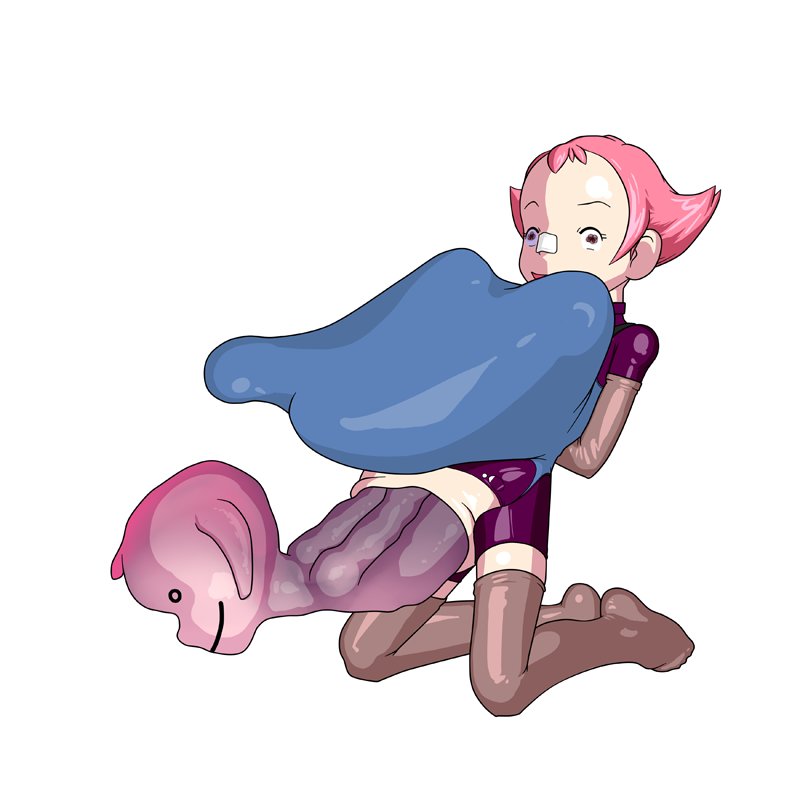 a- arms_behind_back clothes color ditto female hair human kneeling maylene_(pokemon) nintendo pink_hair pokemon pokemon_(species) pokemon_dppt pokephilia pussy slime_inflation slime_monster tagme
