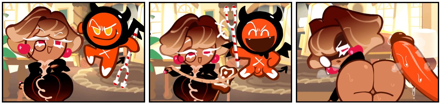 ass, before sex, big ass, big butt, big penis, chocolate bonbon cookie, comic, cookie, cookie run, devil cookie, male, mark m, penis, red penis, sweat