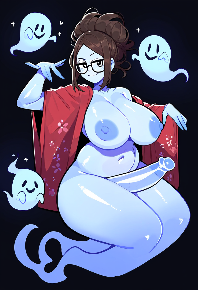 1futa ai_generated ai_hands bangs big big_boobs big_breasts big_butt black_hair boobs brown_hair clawed_fingers claws curvy dark_hair female futanari ghost ghost_girl ghost_tail glass glasses hair hands kimono lifting milf novelai oc original_character pale pale-skinned pale-skinned_female pale_skin penis plump skin skirt smile smiling smirk solo solo_futa spirit swirly_glasses tail thick thick_ass thick_penis thick_thighs translucent_penis