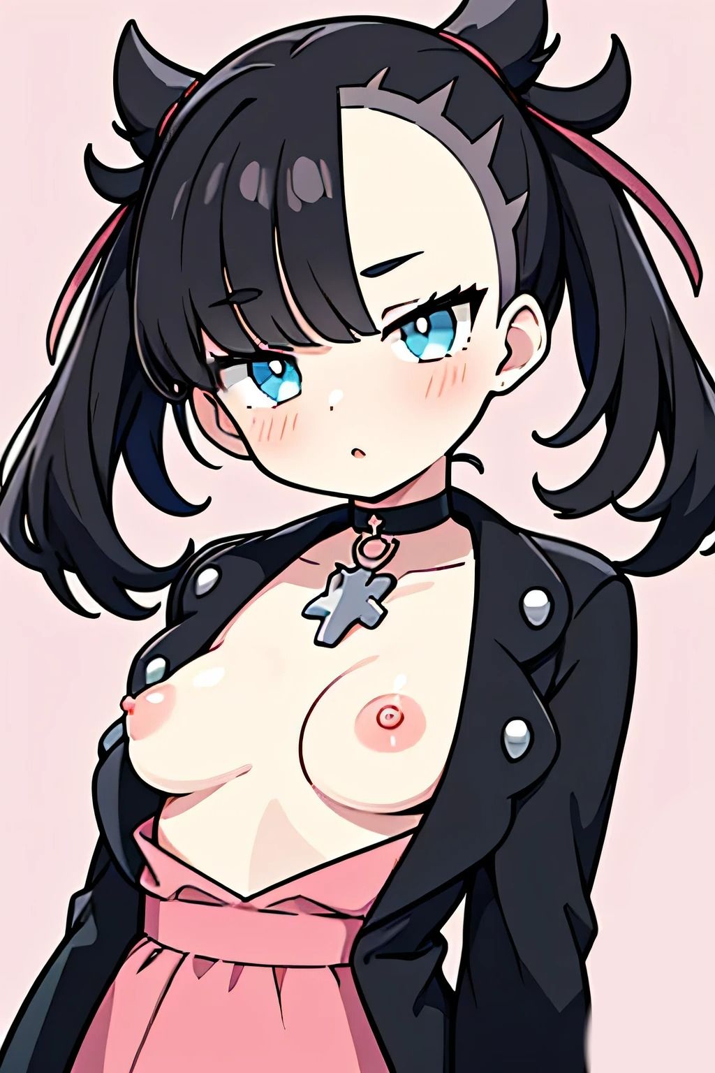 1girls, ai generated, breasts, dress down, exposed breasts, female, gym leader, marnie (pokemon), pokemon, solo, tagme, topless, userisbad