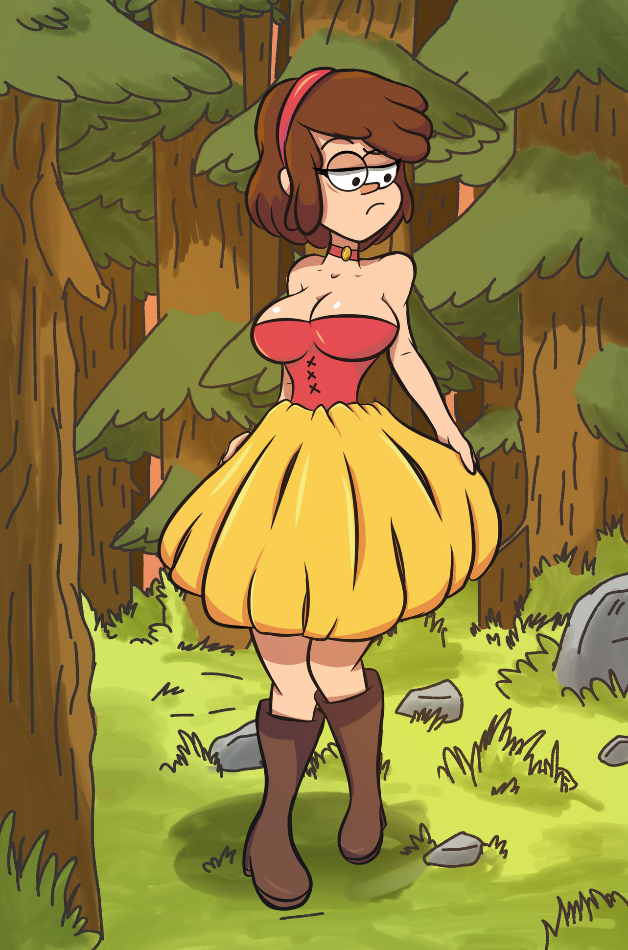 1girls chest cleavage dipper_pines dress female female_dipper female_only gearfou genderswap_(mtf) gravity_falls large_ass large_breasts rule_63 solo solo_female thick_thighs vest wide_hips